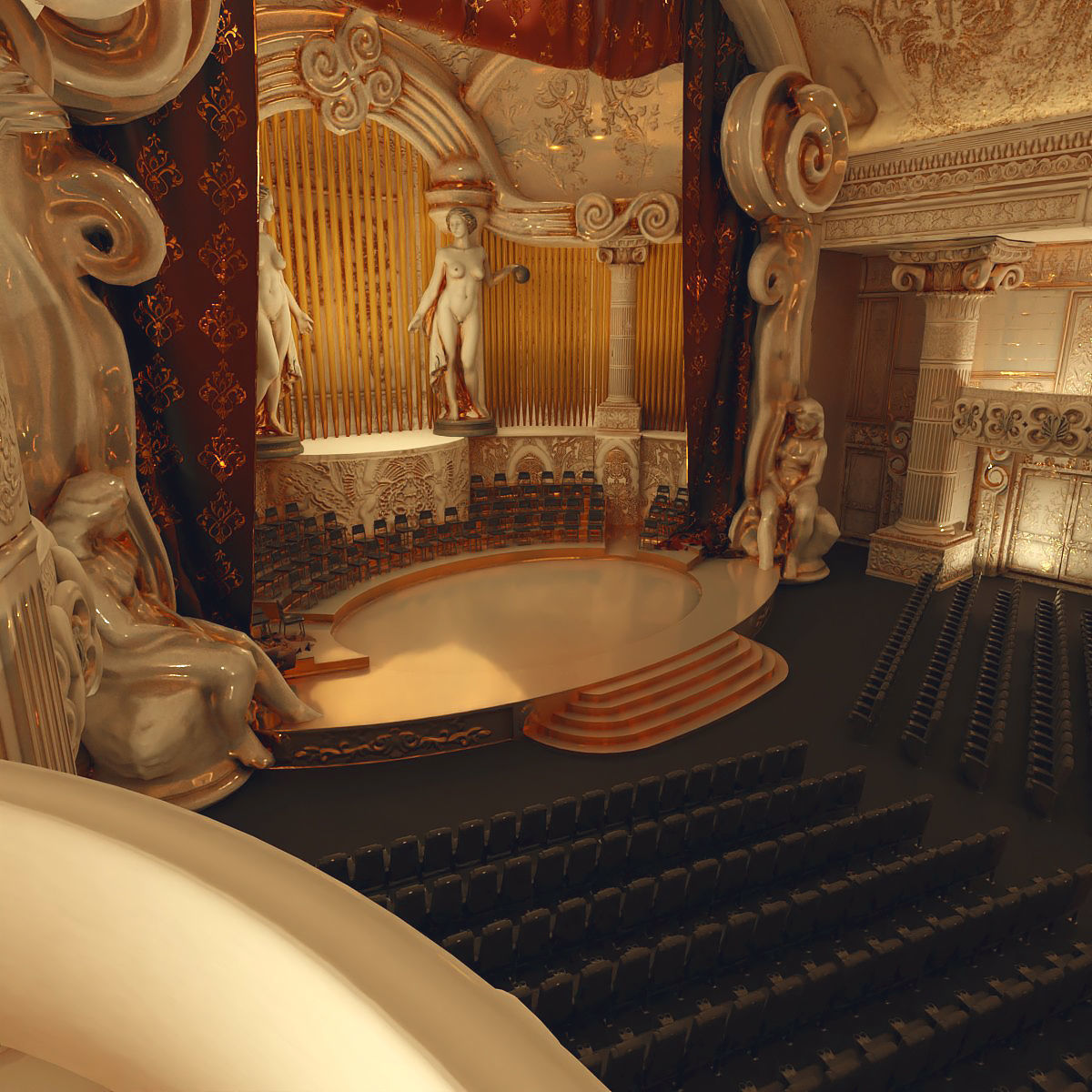 Symphony Hall Low polygon set Low-poly 3D model_2