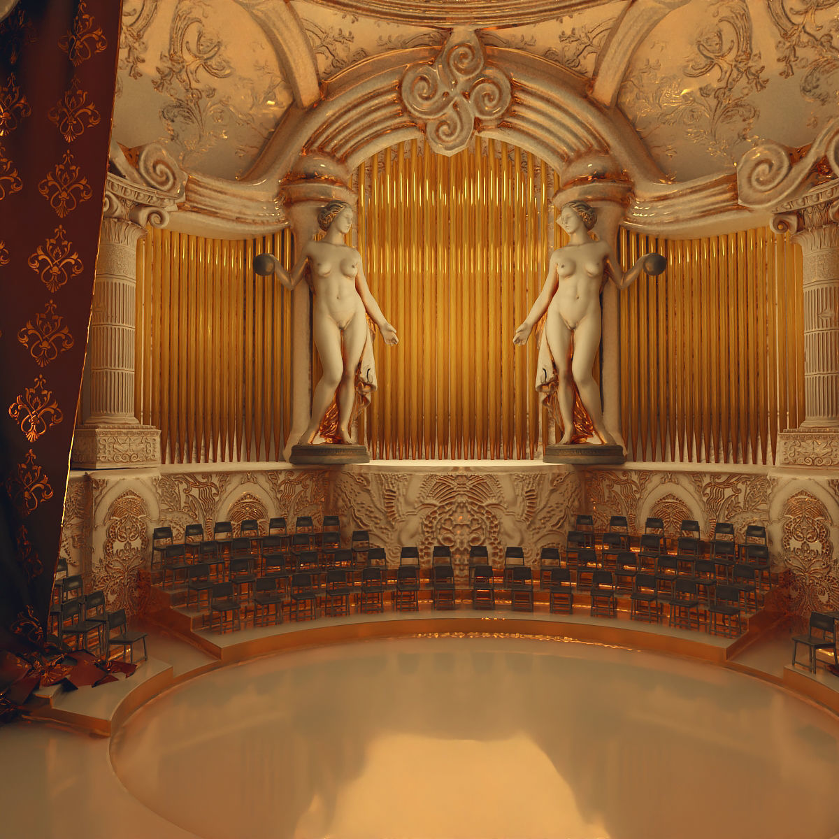 Symphony Hall Low polygon set Low-poly 3D model_7