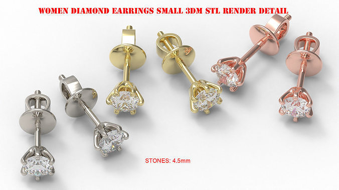 Women Diamond Earrings small 3dm stl render detail 3D print model
