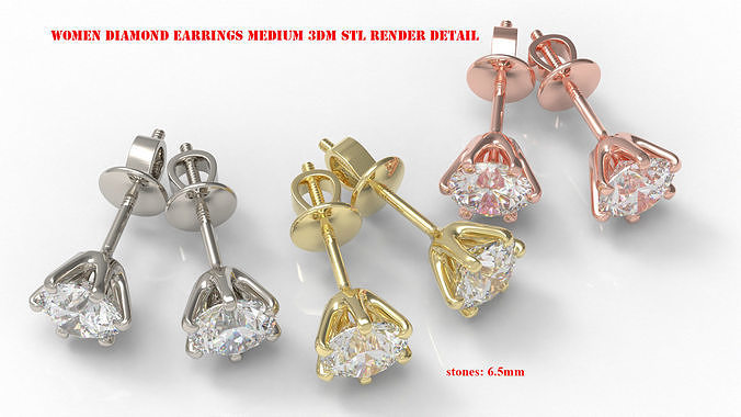 Women Diamond Earrings Medium 3dm stl render detail 3D print model