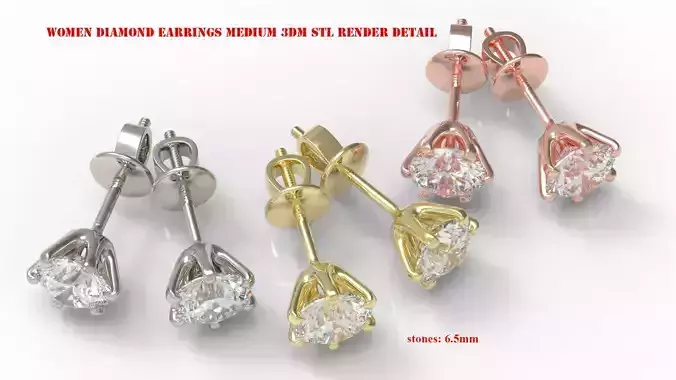 Women Diamond Earrings Medium 3dm stl render detail