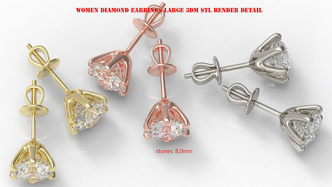 Women Diamond Earrings Large 3dm stl render detail 3D print model
