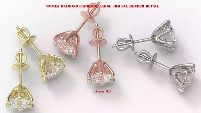 Women Diamond Earrings Large 3dm stl render detail