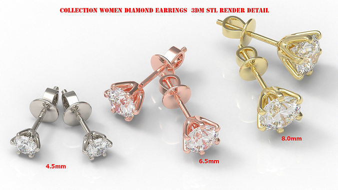 Women Diamond Earrings  3dm stl render detail 3D Model Collection