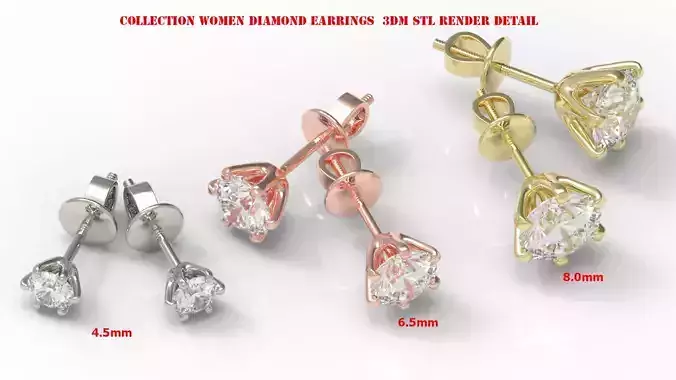 Women Diamond Earrings  3dm stl render detail