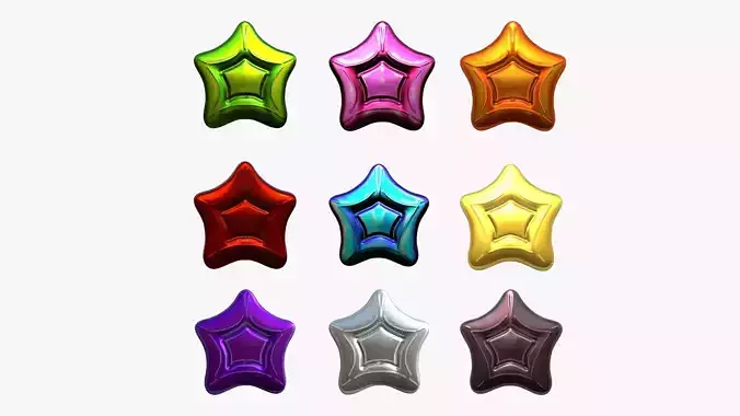 Magic Ruby Cartoon Game Crystal Assets Stars Multicolored Low-poly 3D model