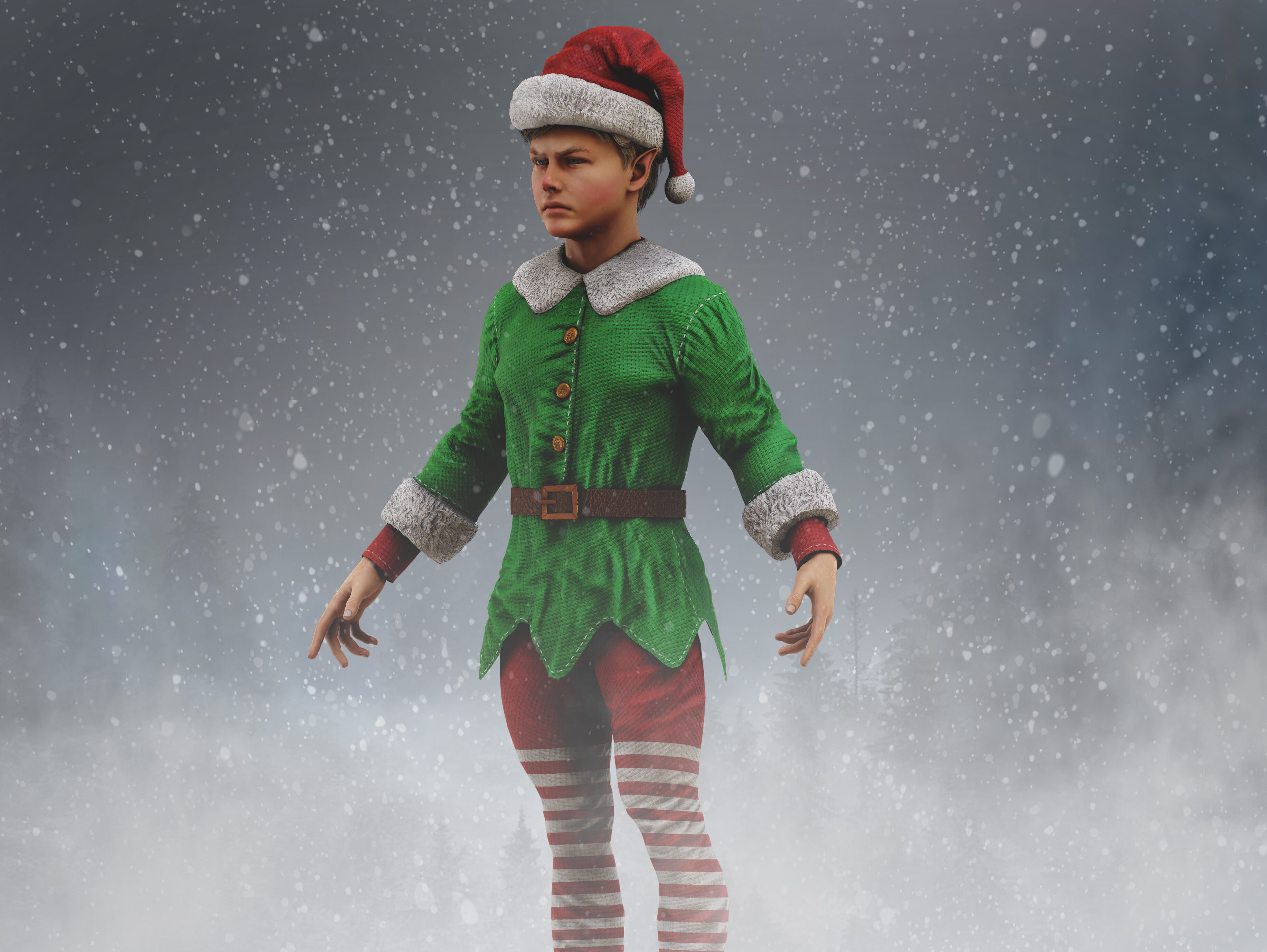 Christmas Elf Low-poly 3D model_3