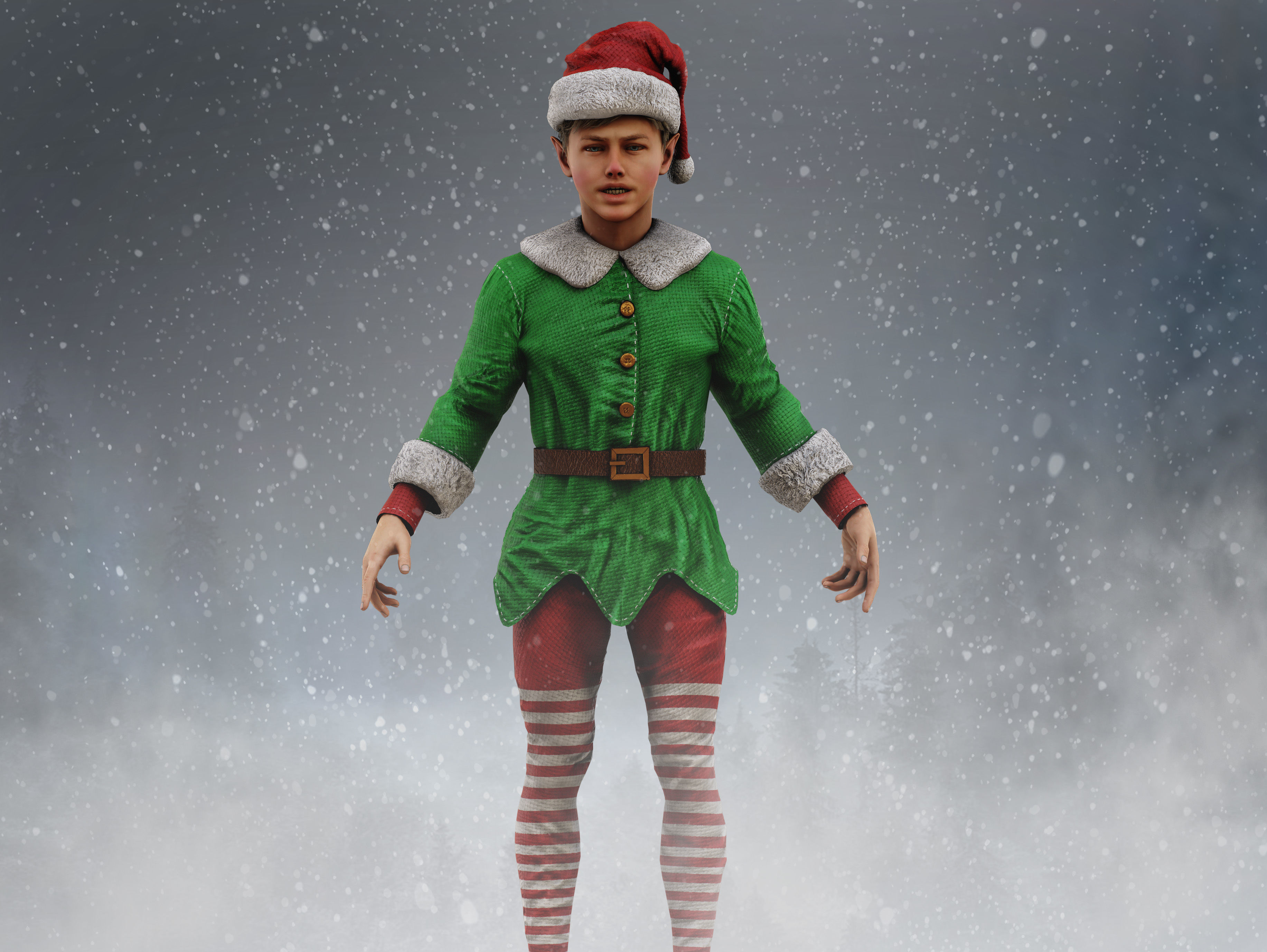 Christmas Elf Low-poly 3D model_8