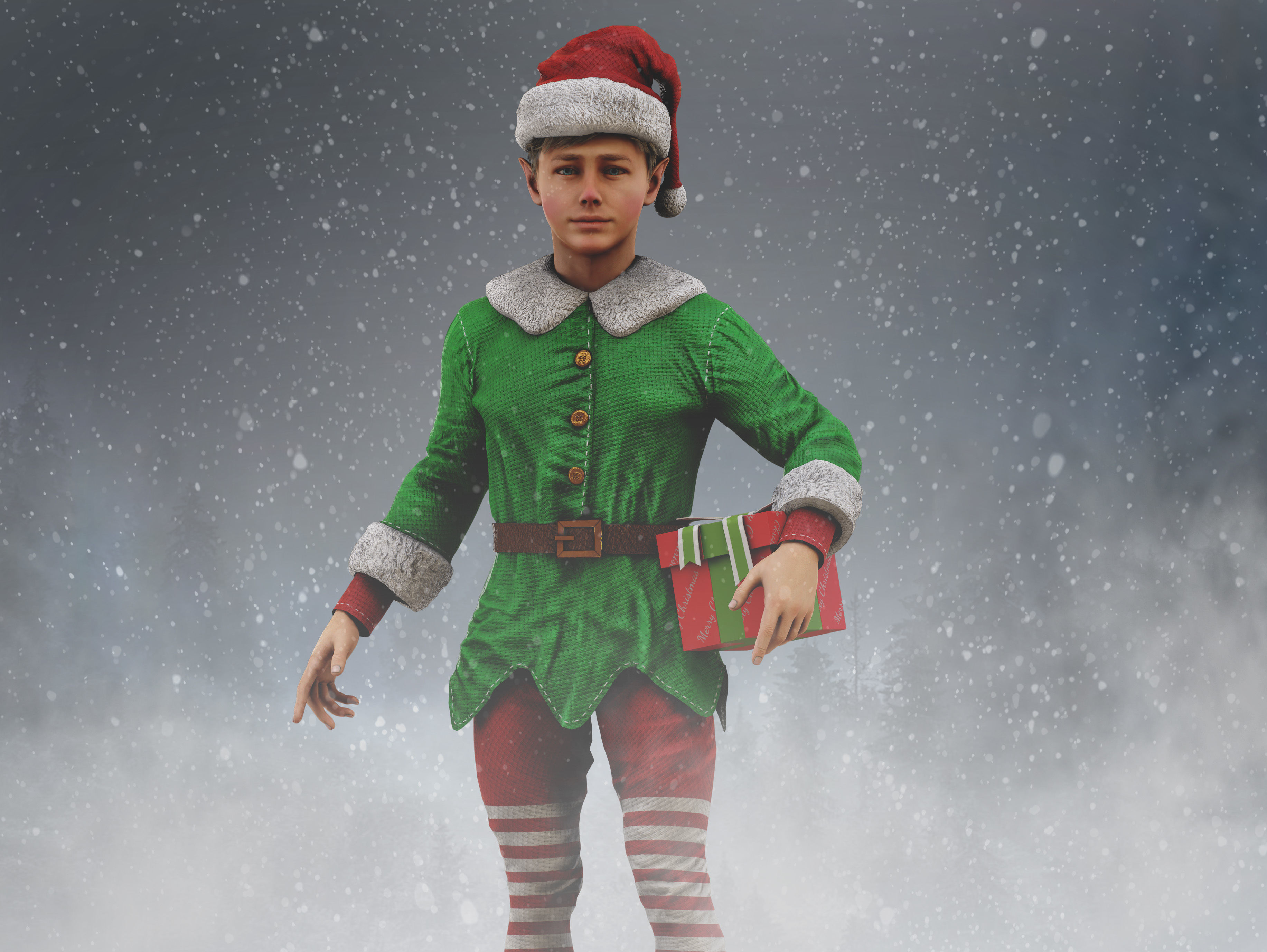 Christmas Elf Low-poly 3D model_4