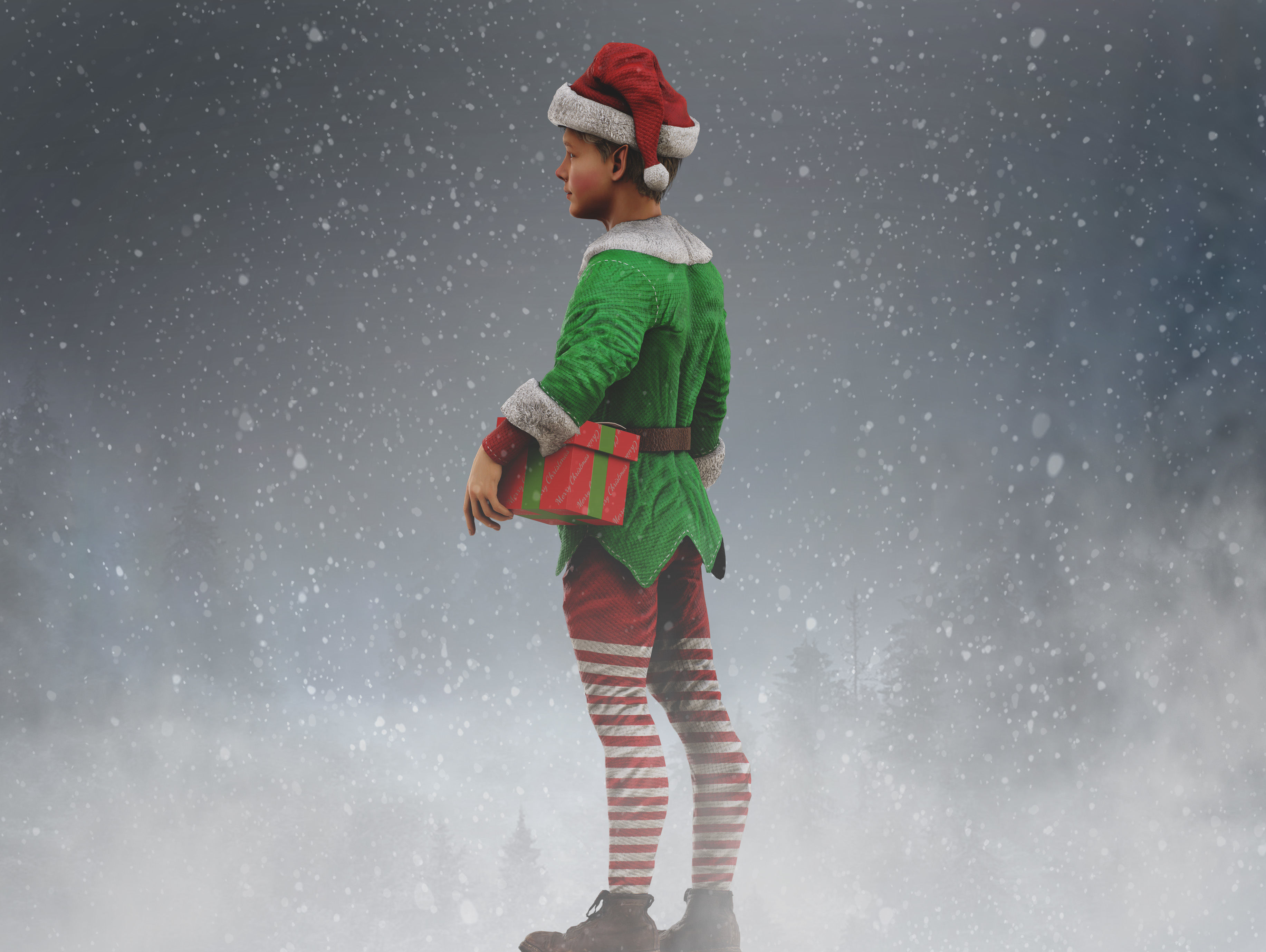 Christmas Elf Low-poly 3D model_7