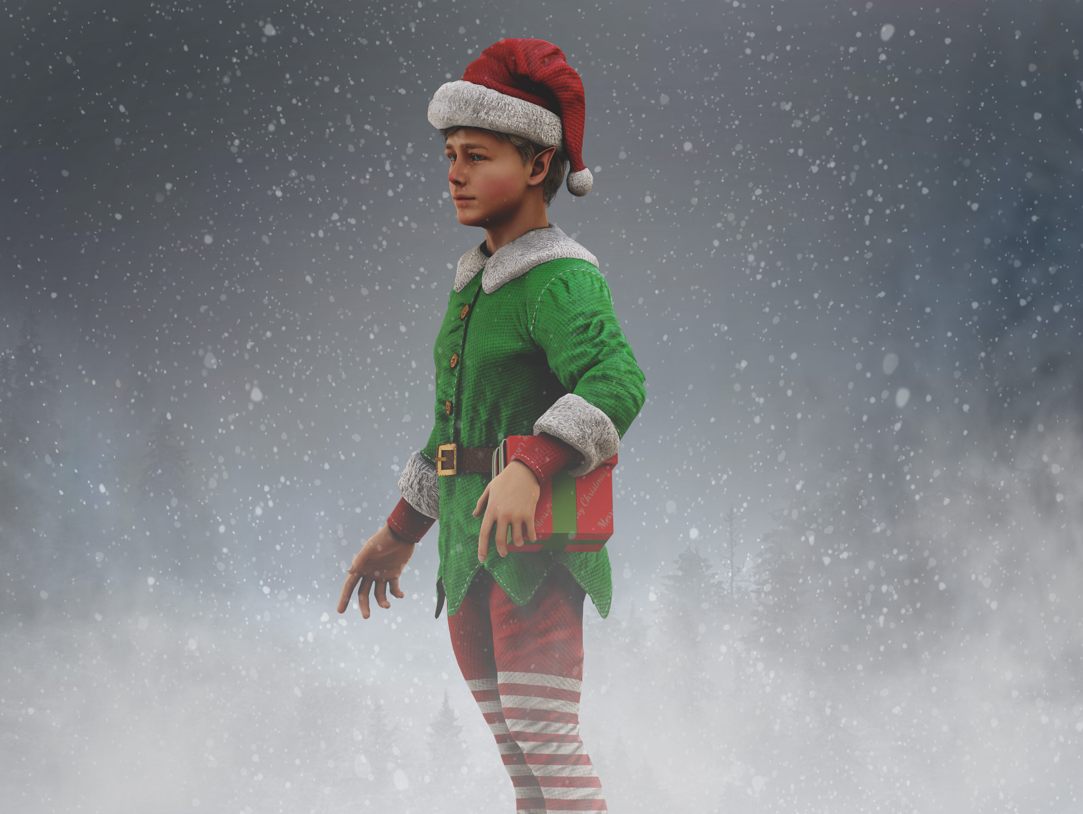 Christmas Elf Low-poly 3D model_11