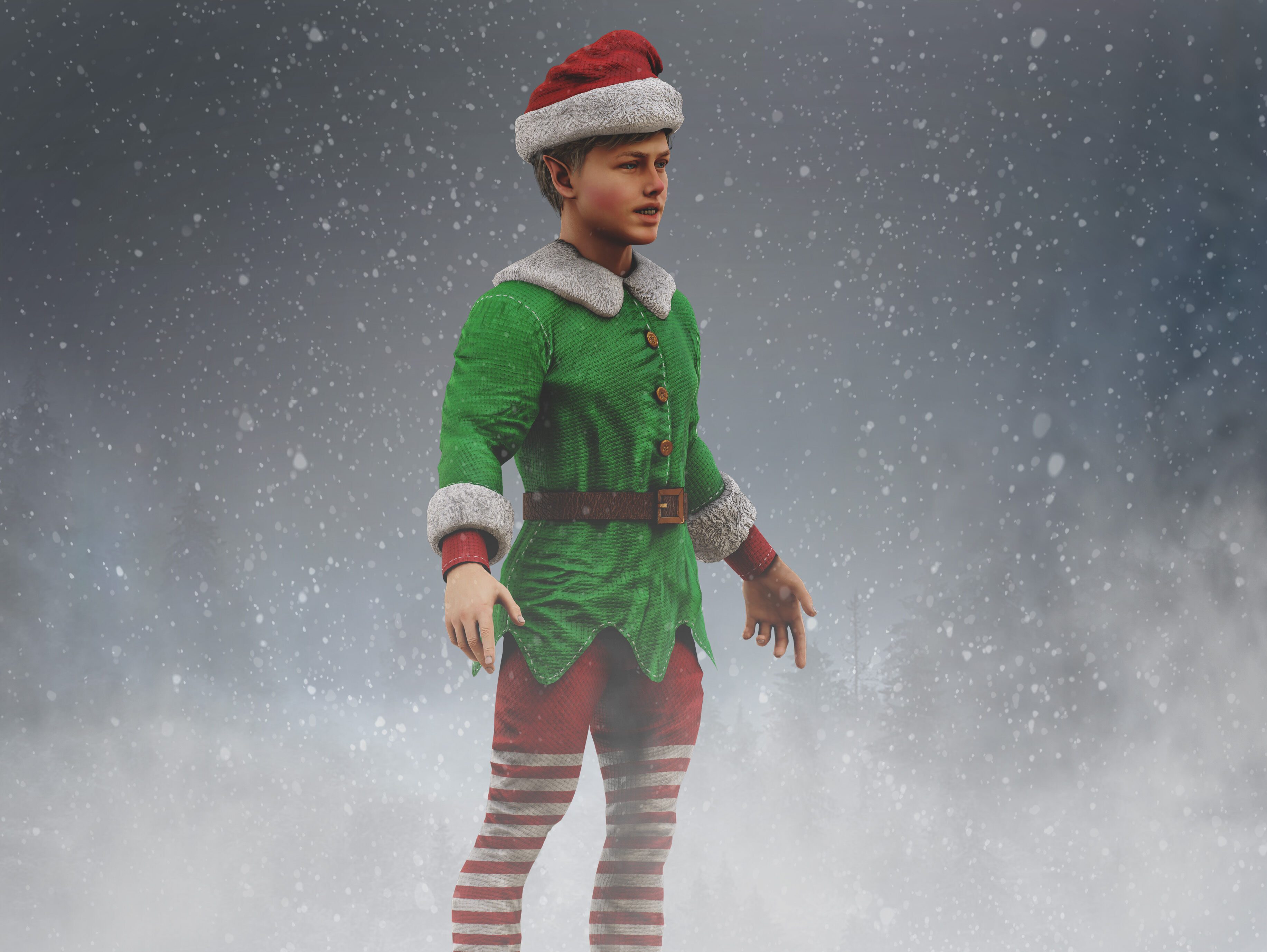 Christmas Elf Low-poly 3D model_5