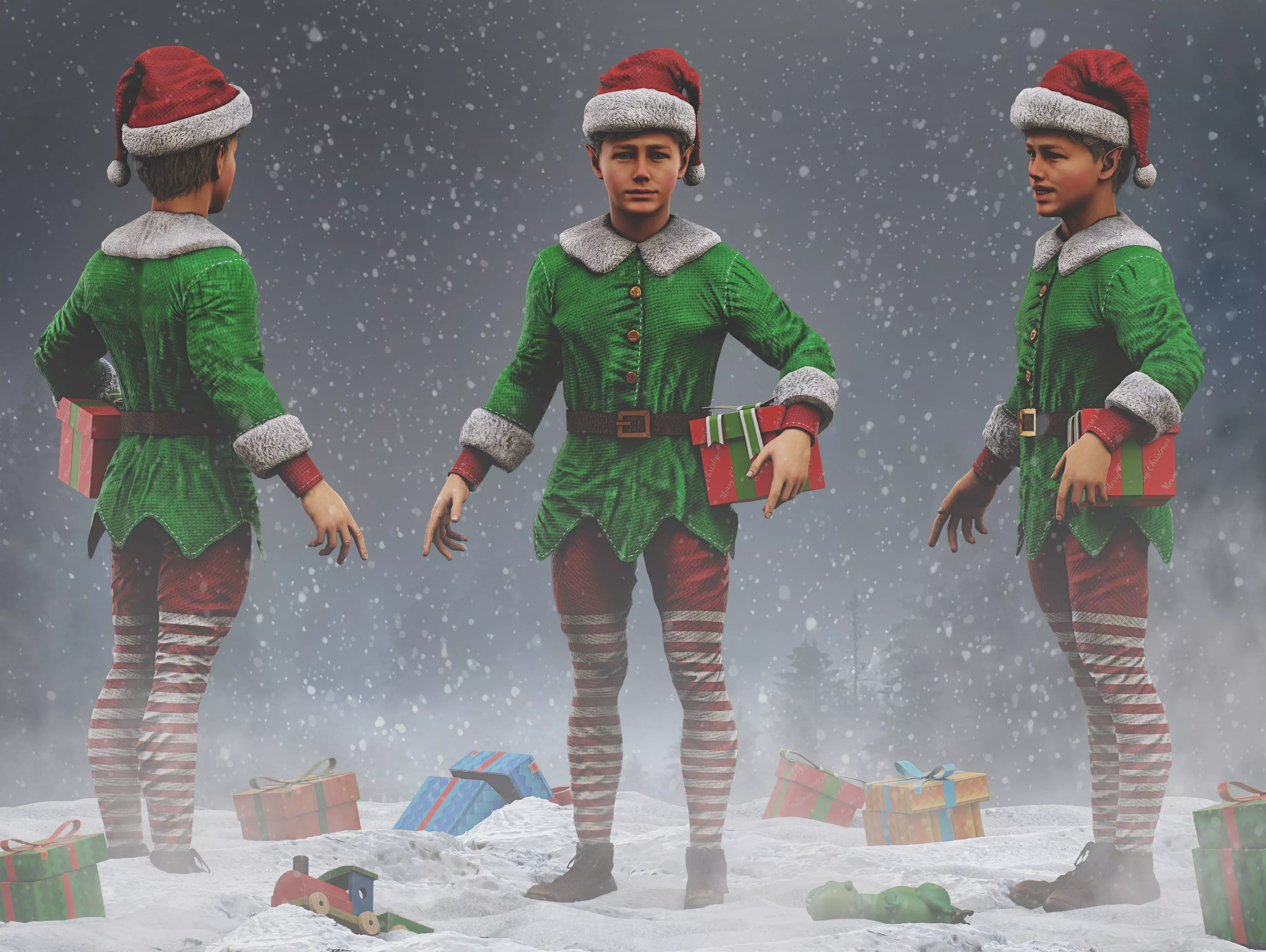 Christmas Elf Low-poly 3D model_0