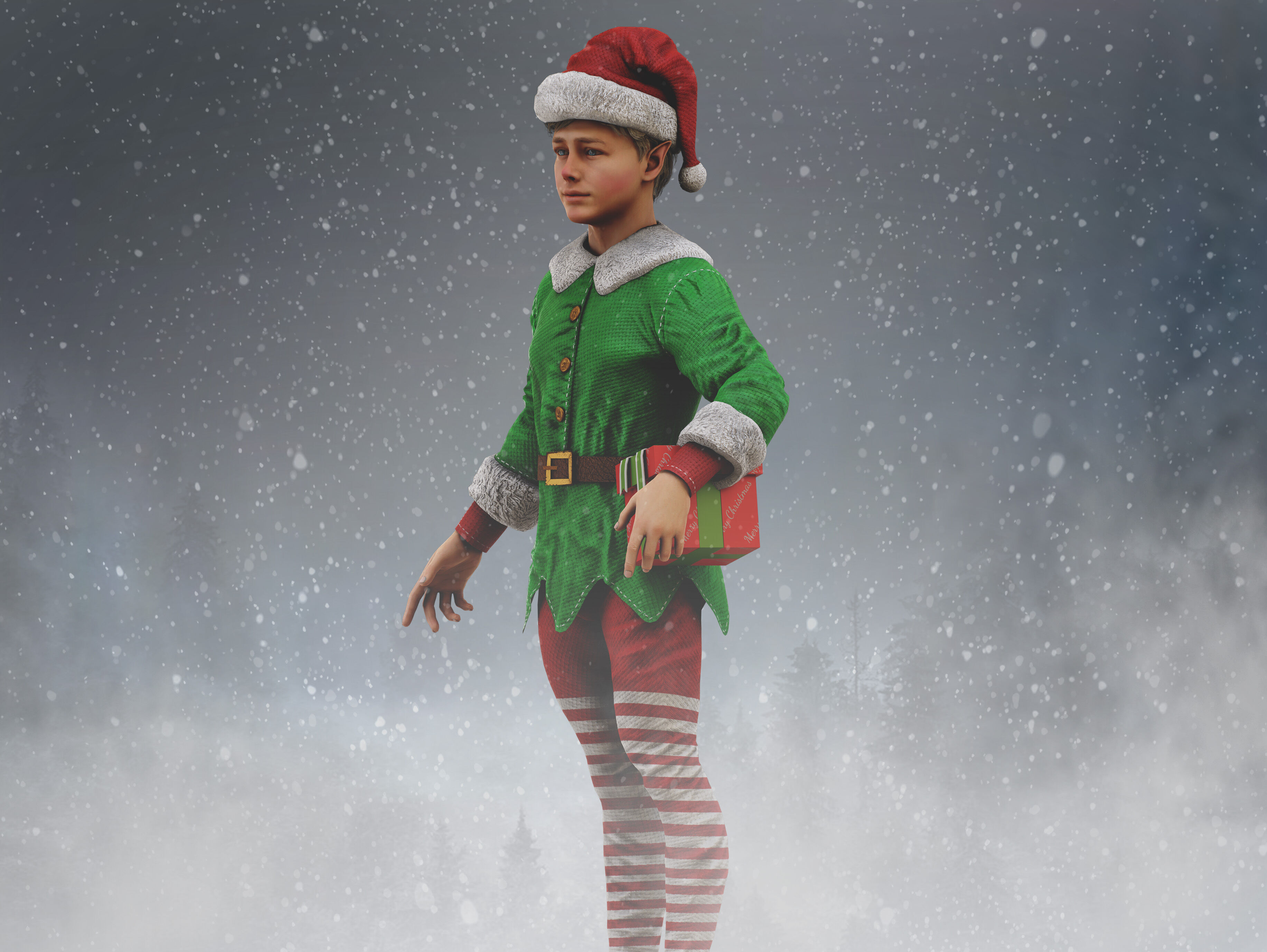 Christmas Elf Low-poly 3D model_9
