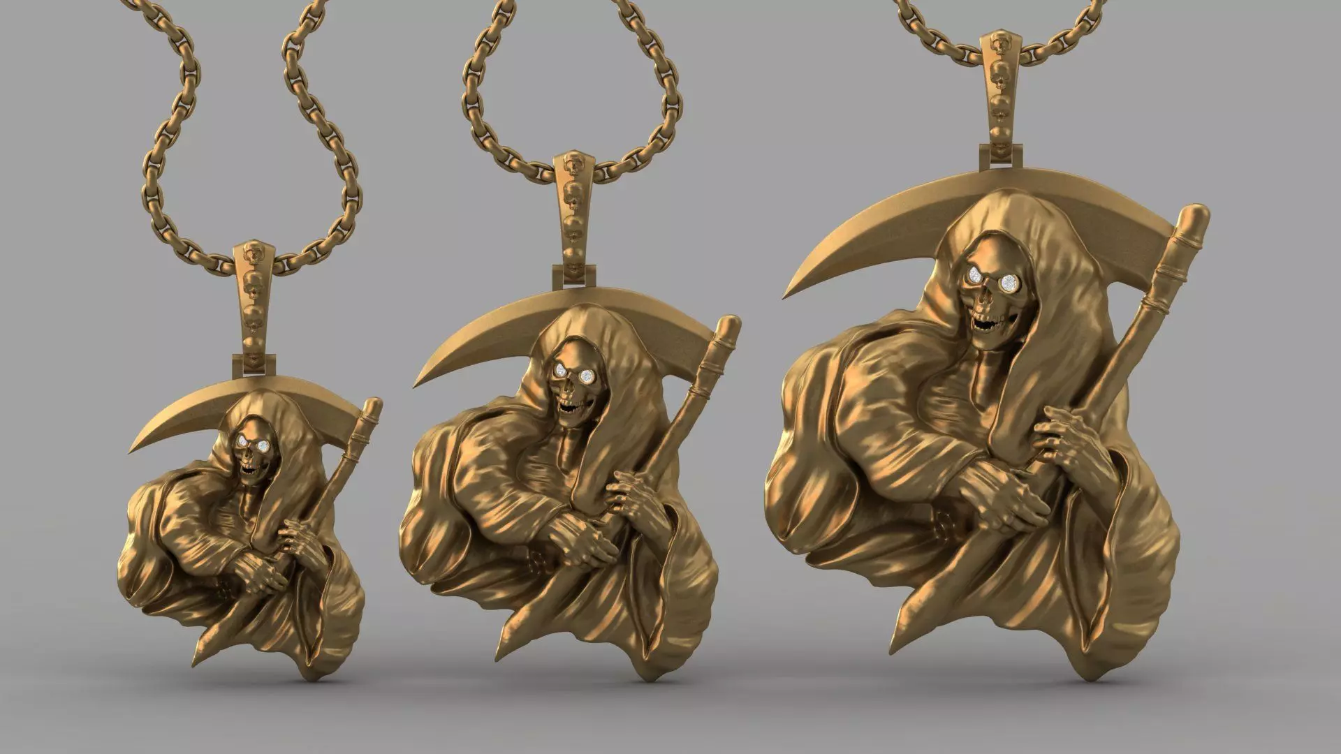 3 Models Angel of death Pendant Grim Reaper Skull Jewelry STL 3D print model