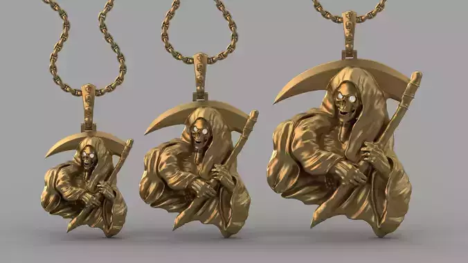 3 Models  Angel of death Pendant Grim Reaper Skull Jewelry STL  3D print model
