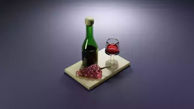 Wine bottle with grapes and wine glass