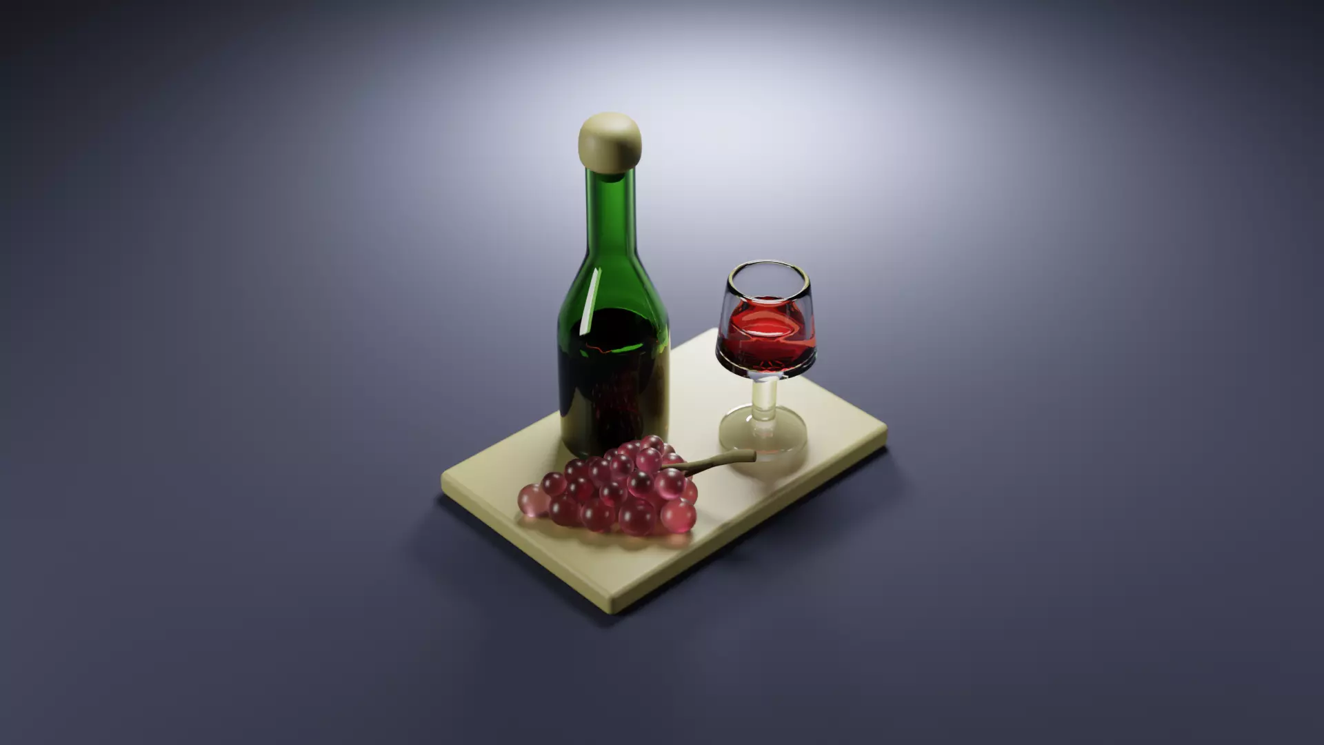 Wine bottle with grapes and wine glass 3D model
