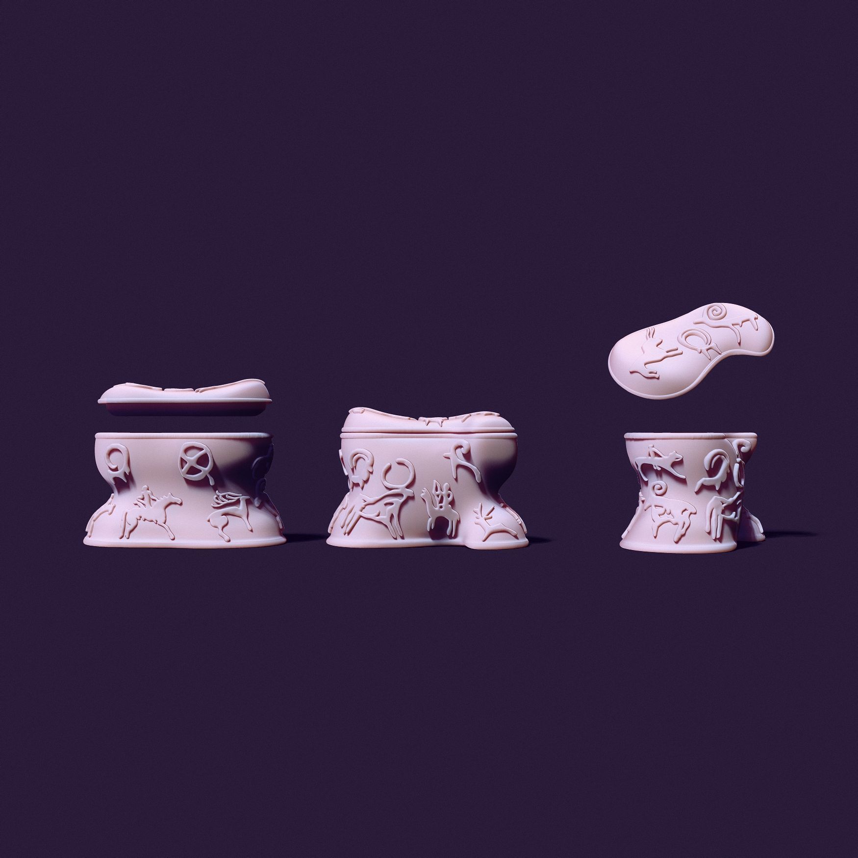 Asyk-Style Trinket Box with Petroglyphs for 3D Printing 3D print model_1