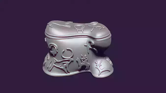 Asyk-Style Trinket Box with Petroglyphs for 3D Printing