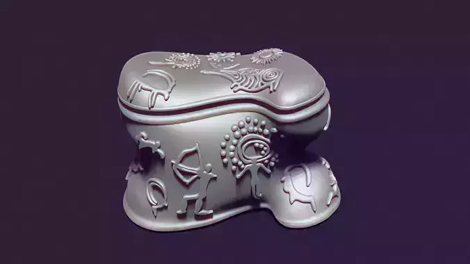 Asyk-Style Trinket Box with Petroglyphs for 3D Printing
