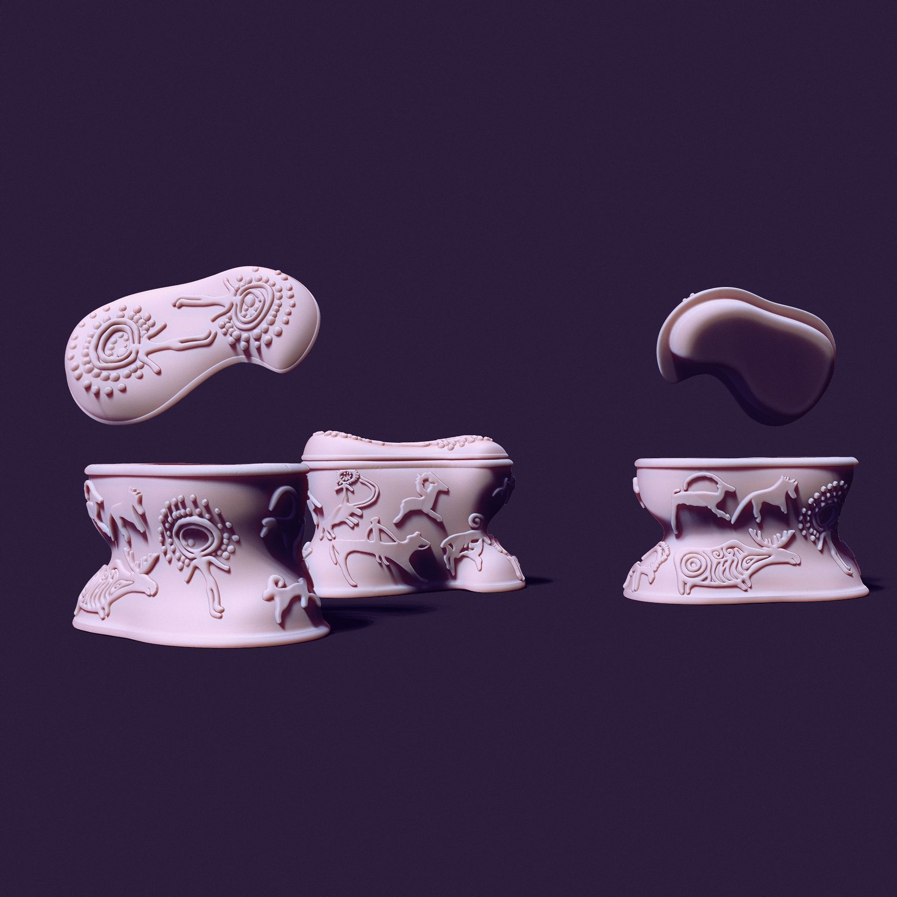 Asyk-Style Trinket Box with Petroglyphs for 3D Printing 3D print model_8