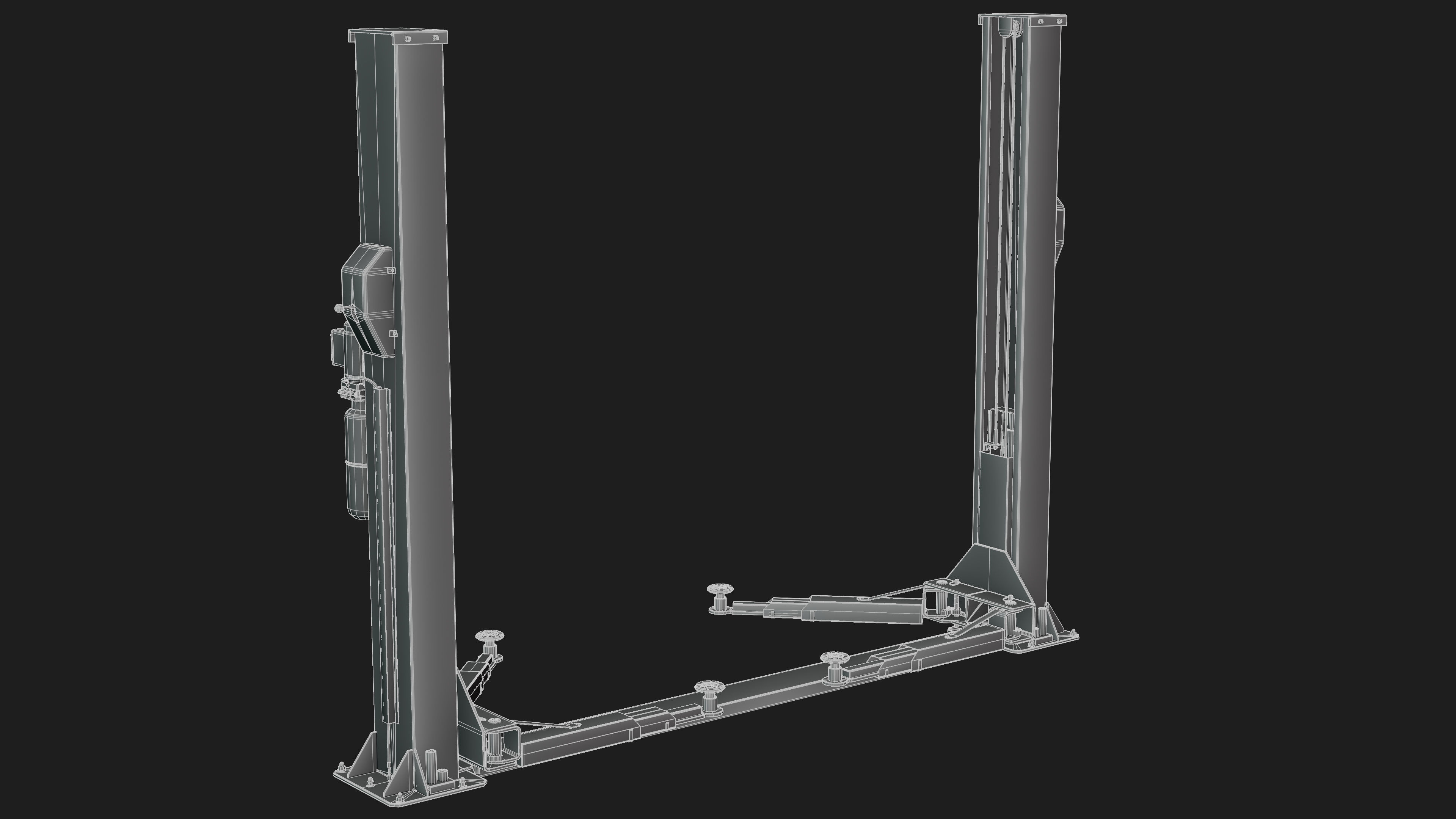 Realistic Worn Two Post Car Lift Low-poly 3D model_5