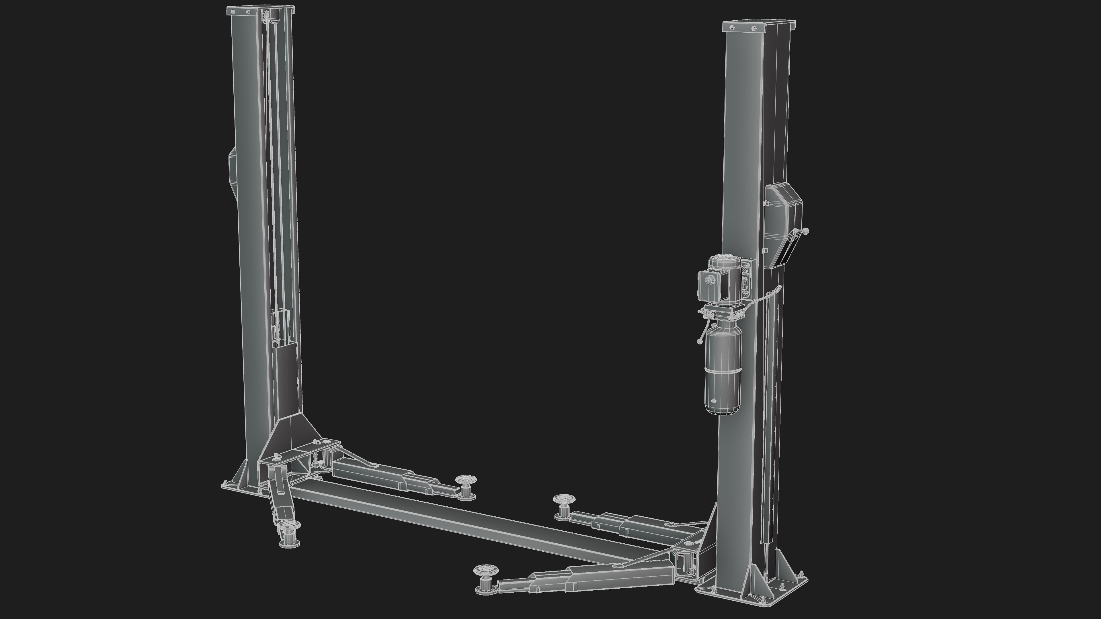 Realistic Worn Two Post Car Lift Low-poly 3D model_3