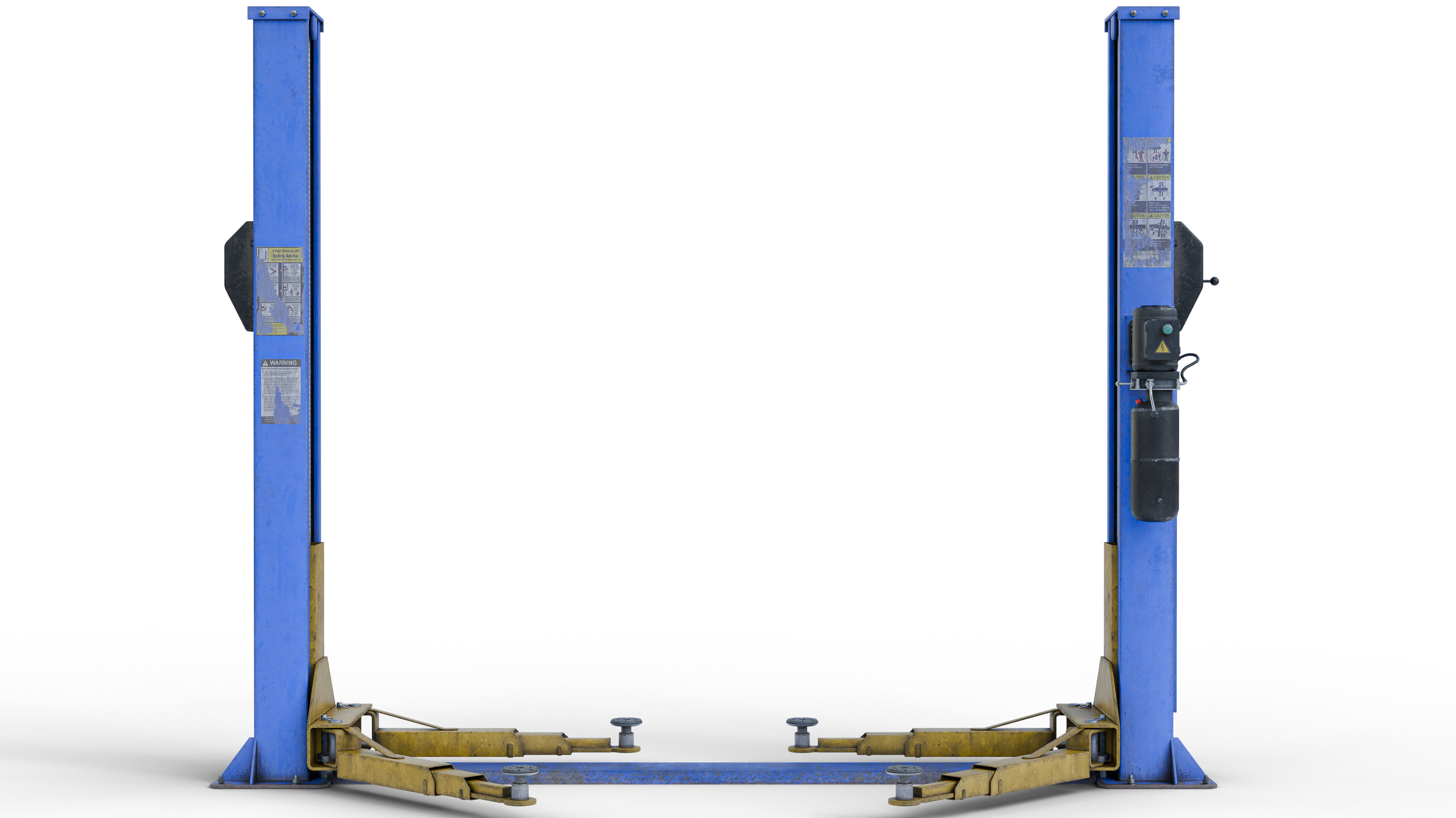 Realistic Worn Two Post Car Lift Low-poly 3D model_8