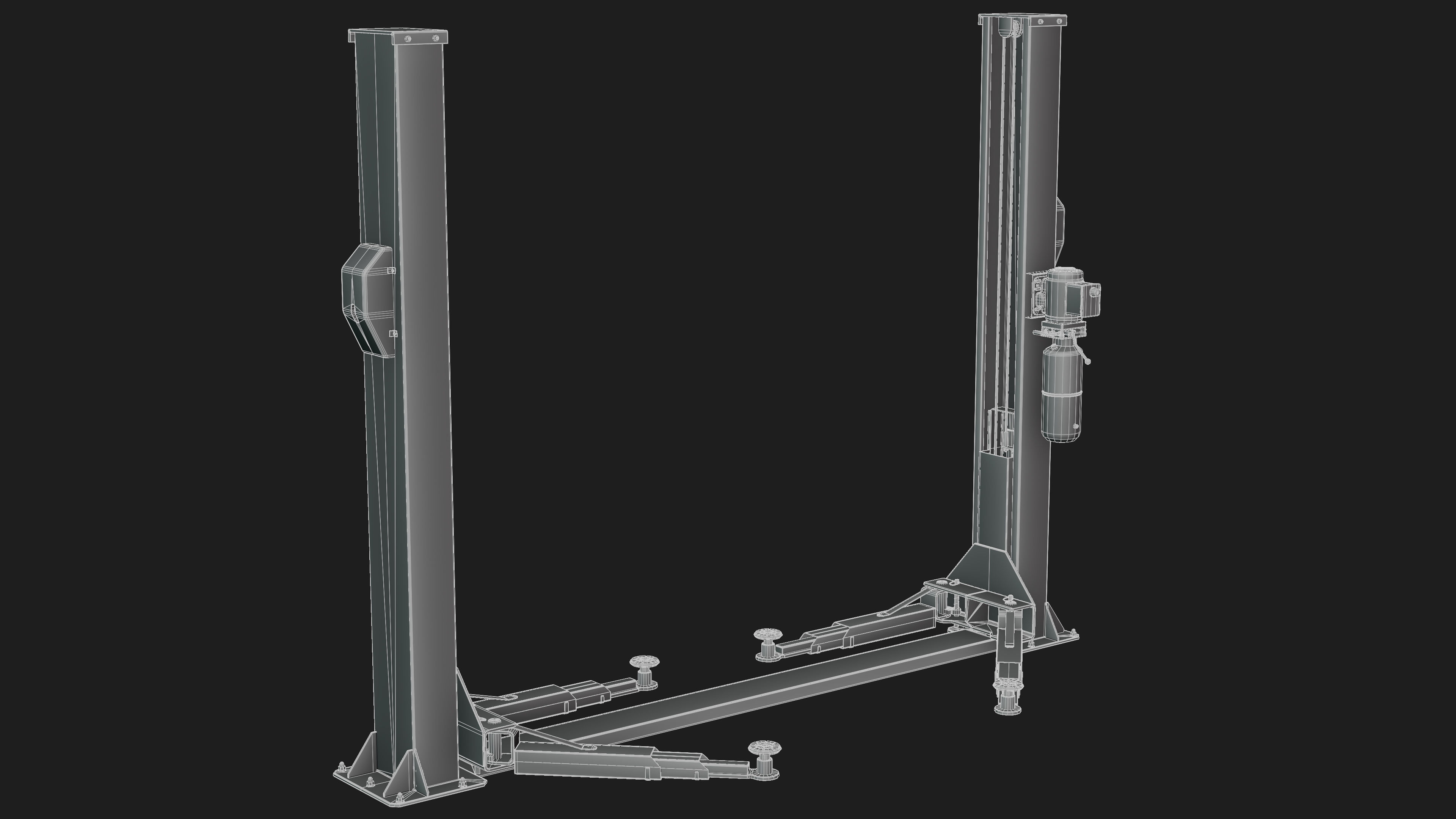 Realistic Worn Two Post Car Lift Low-poly 3D model_1