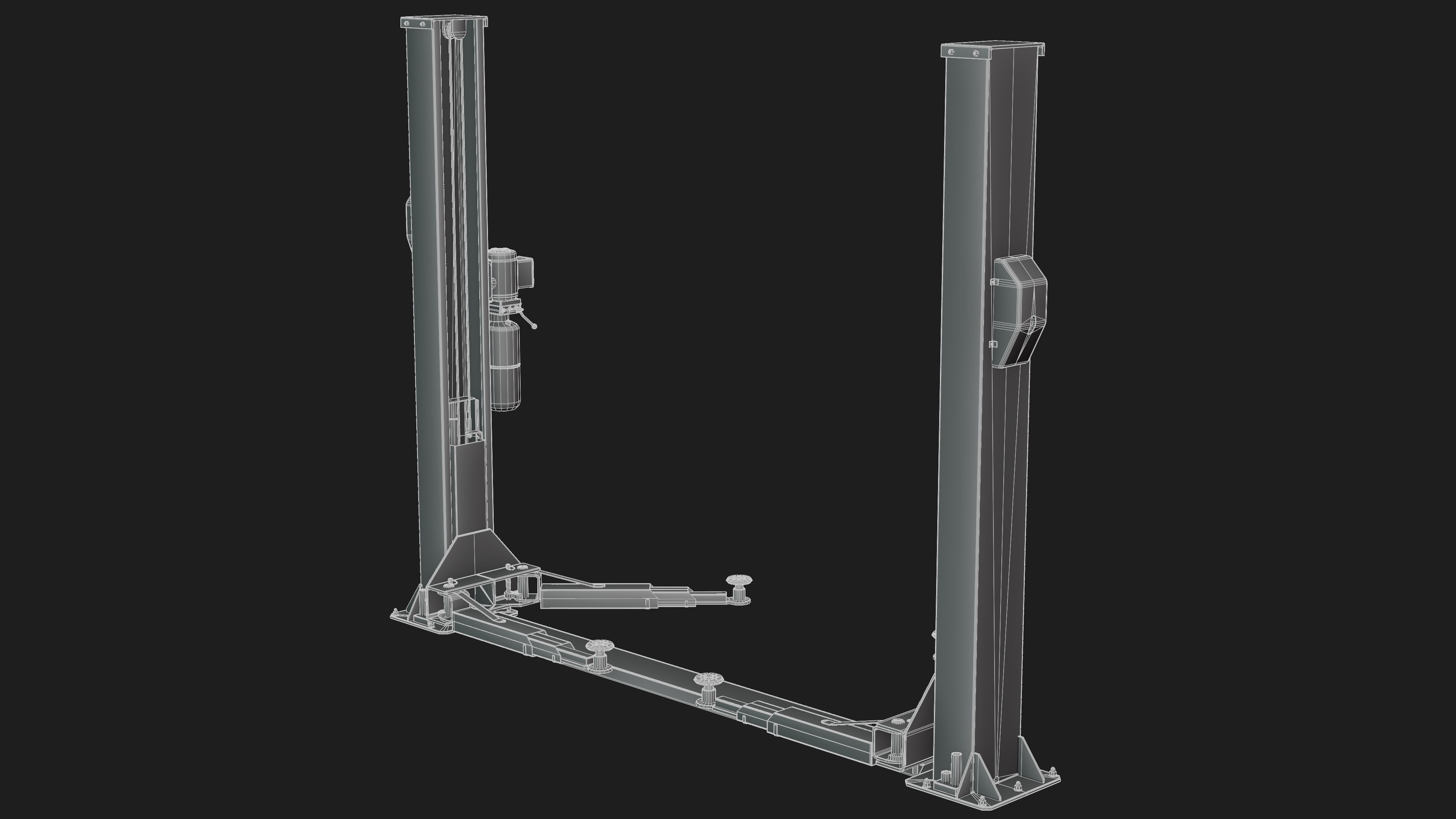 Realistic Worn Two Post Car Lift Low-poly 3D model_7