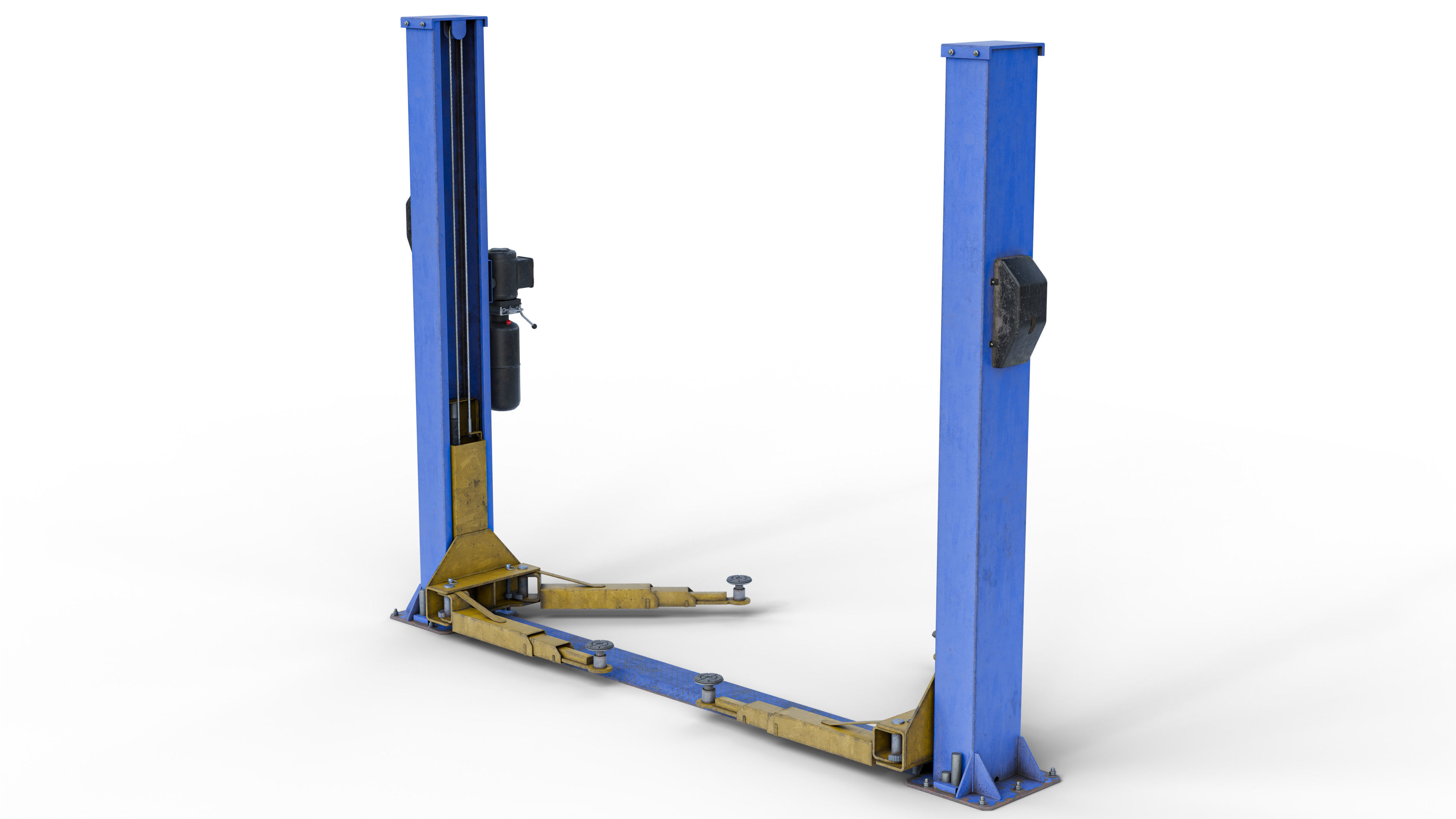 Realistic Worn Two Post Car Lift Low-poly 3D model_6