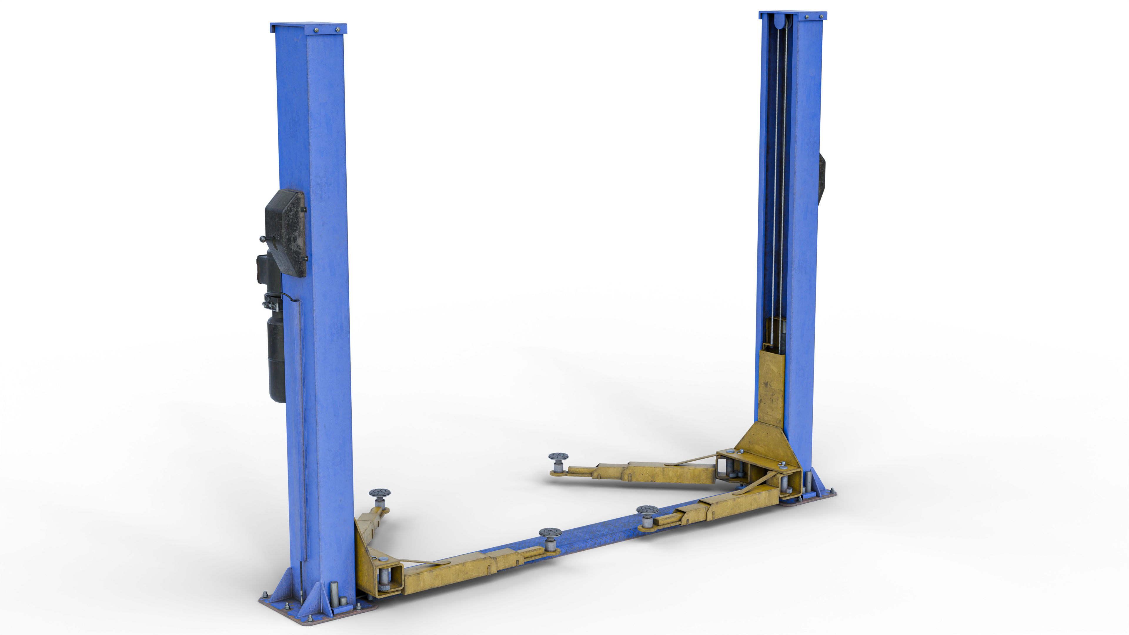 Realistic Worn Two Post Car Lift Low-poly 3D model_4