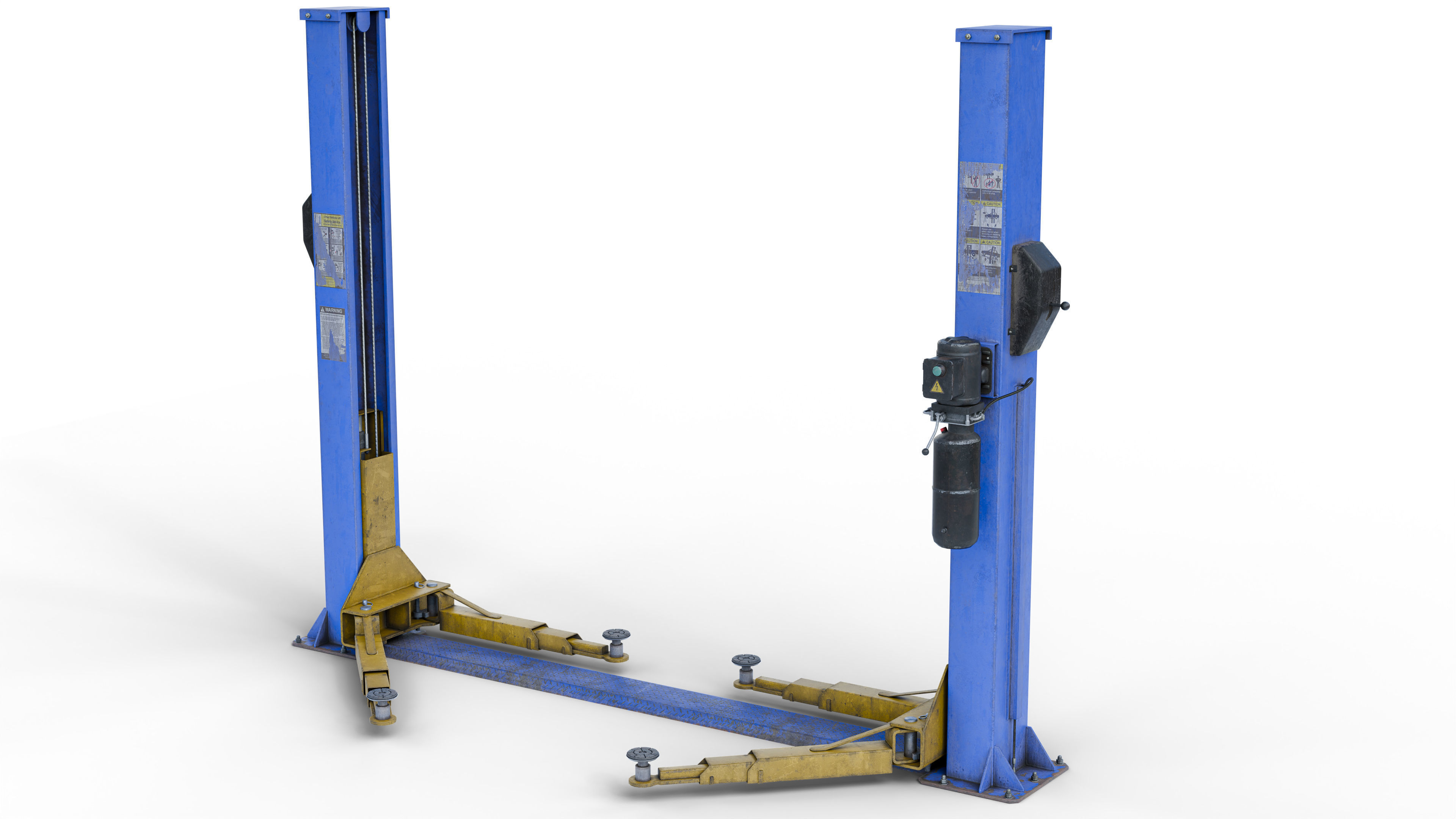 Realistic Worn Two Post Car Lift Low-poly 3D model_2