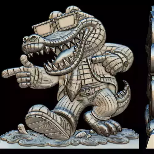 Gentleman Crocodile Bas Relief STL file for 3d Printing or CNC