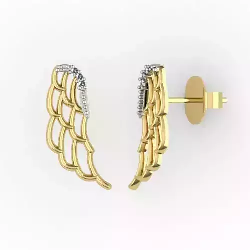 Pair of Earrings in Wing Shape with 3 Stones