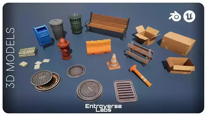 Stylized Street NYC Props  Low-poly 3D model