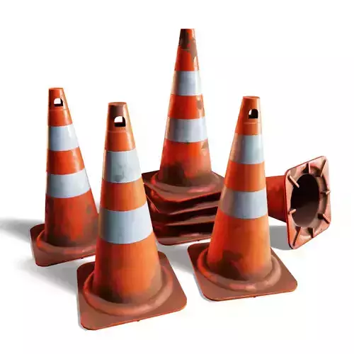 4 Worn Traffic Cones - Weathered - Optimized - Game Ready