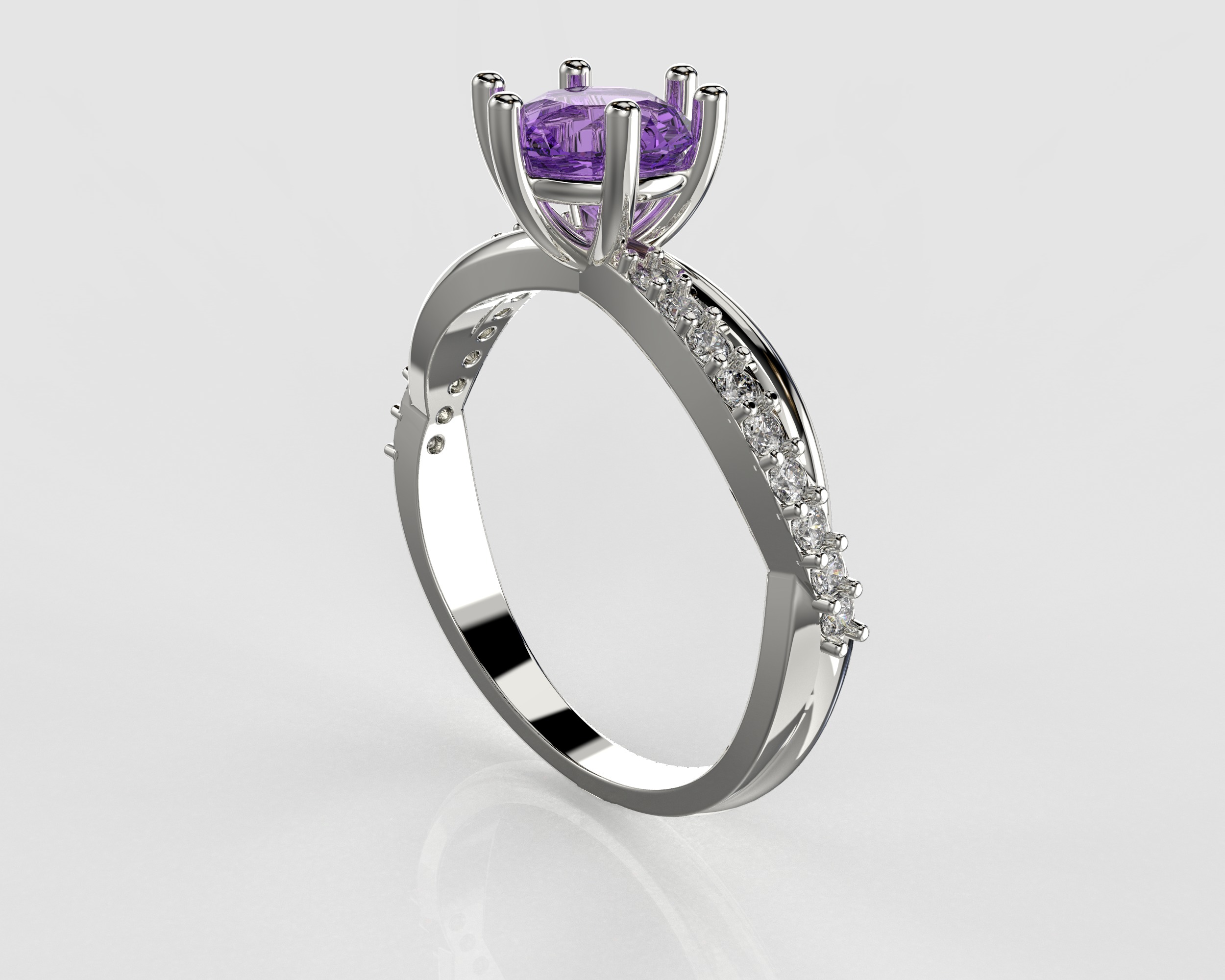 Engagement twisted SOL ring- Stones-1ct-6mm - printable STL 3D print model_2