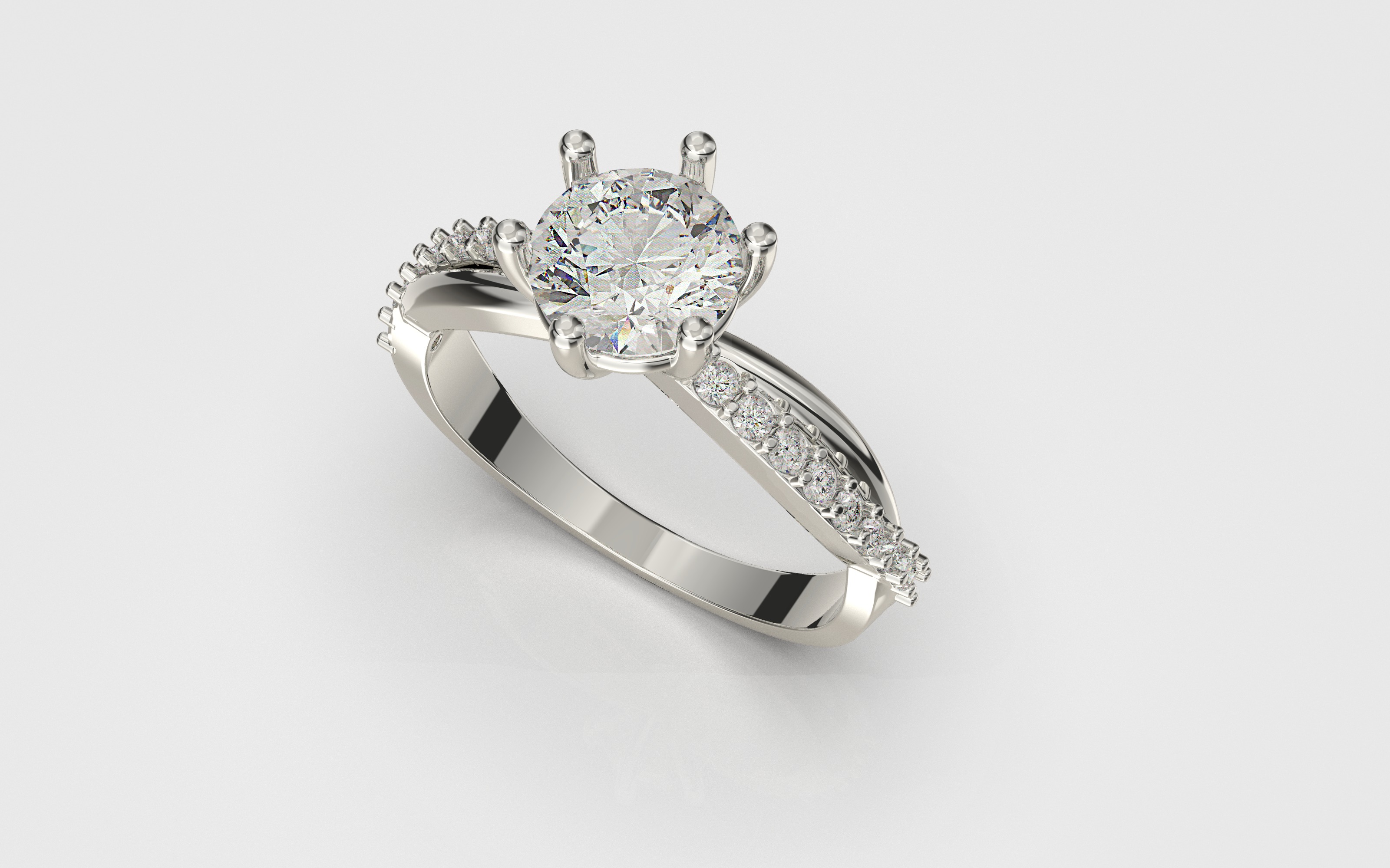 Engagement twisted SOL ring- Stones-1ct-6mm - printable STL 3D print model_5