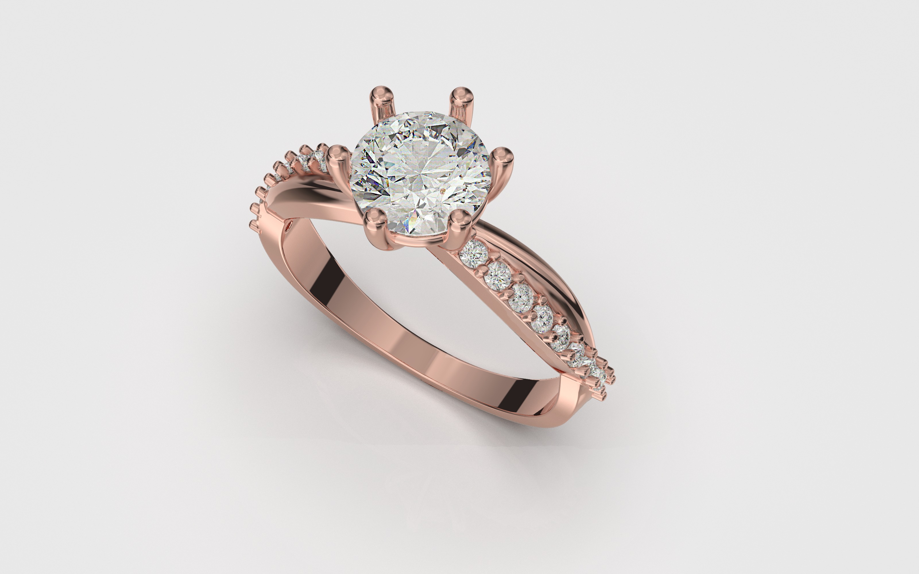 Engagement twisted SOL ring- Stones-1ct-6mm - printable STL 3D print model_6
