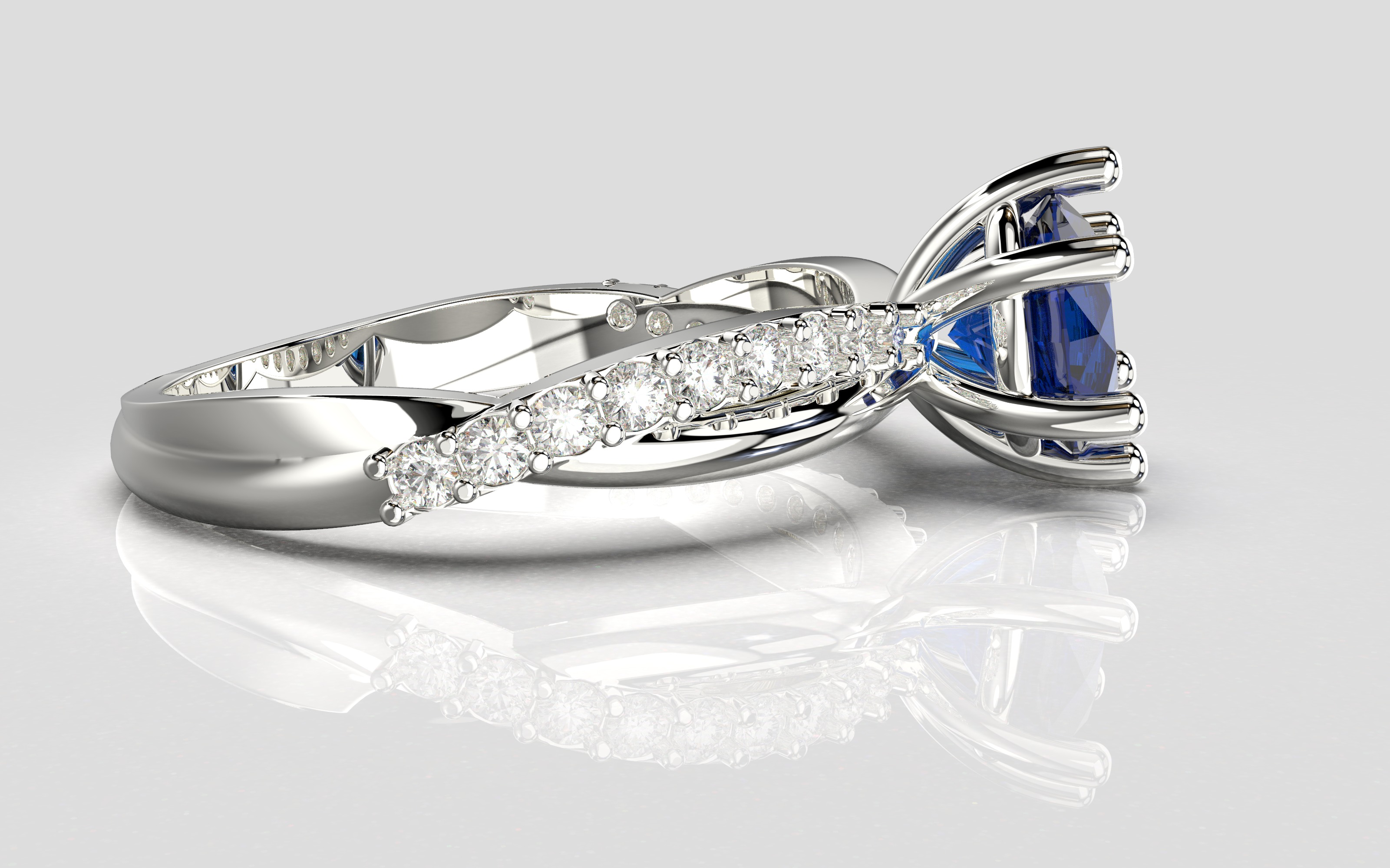 Engagement twisted SOL ring- Stones-1ct-6mm - printable STL 3D print model_8