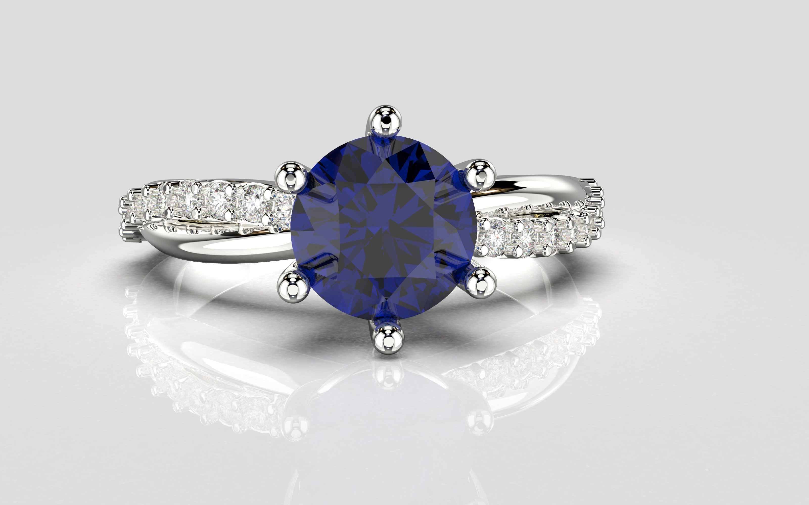 Engagement twisted SOL ring- Stones-1ct-6mm - printable STL 3D print model_7