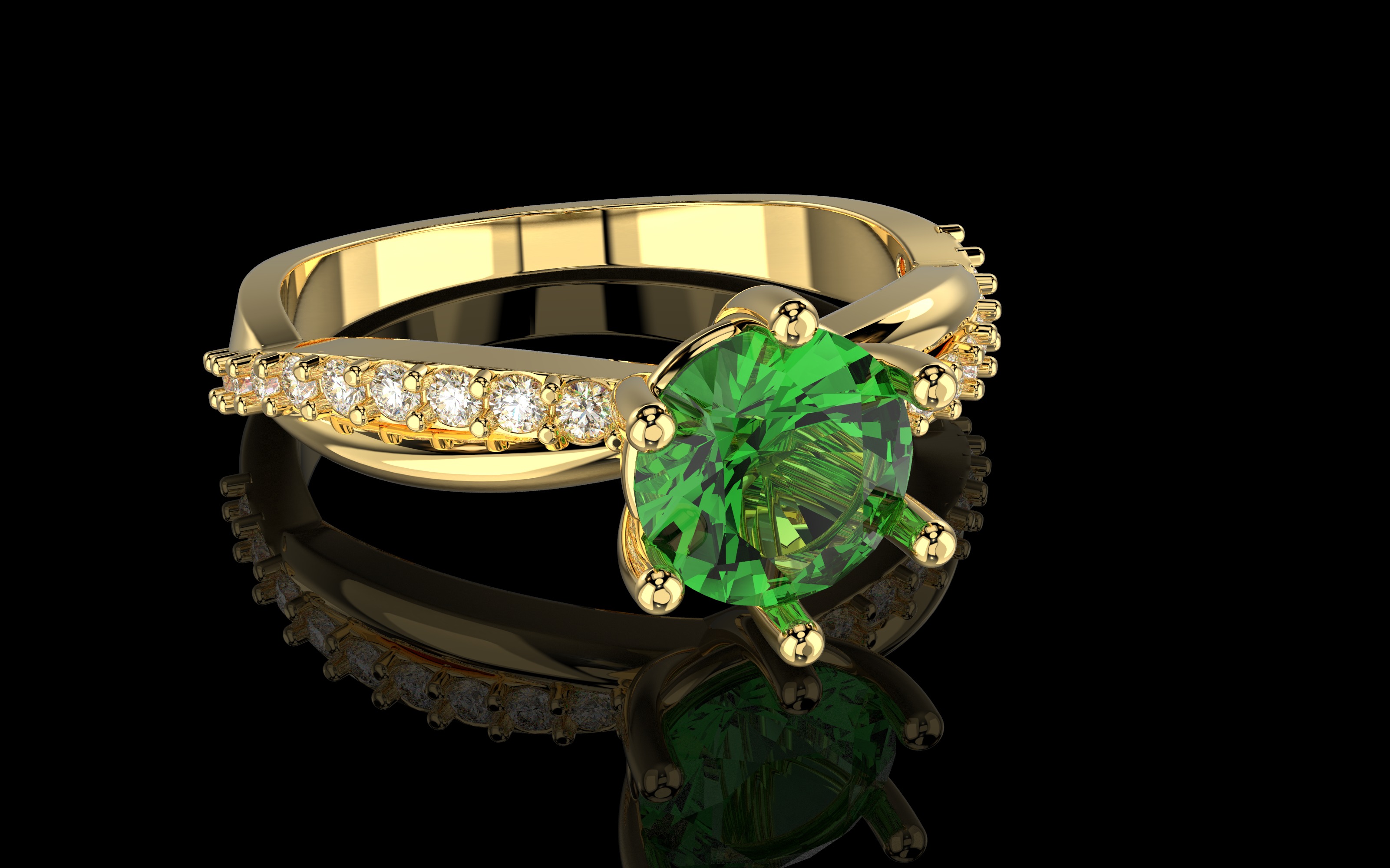 Engagement twisted SOL ring- Stones-1ct-6mm - printable STL 3D print model_1