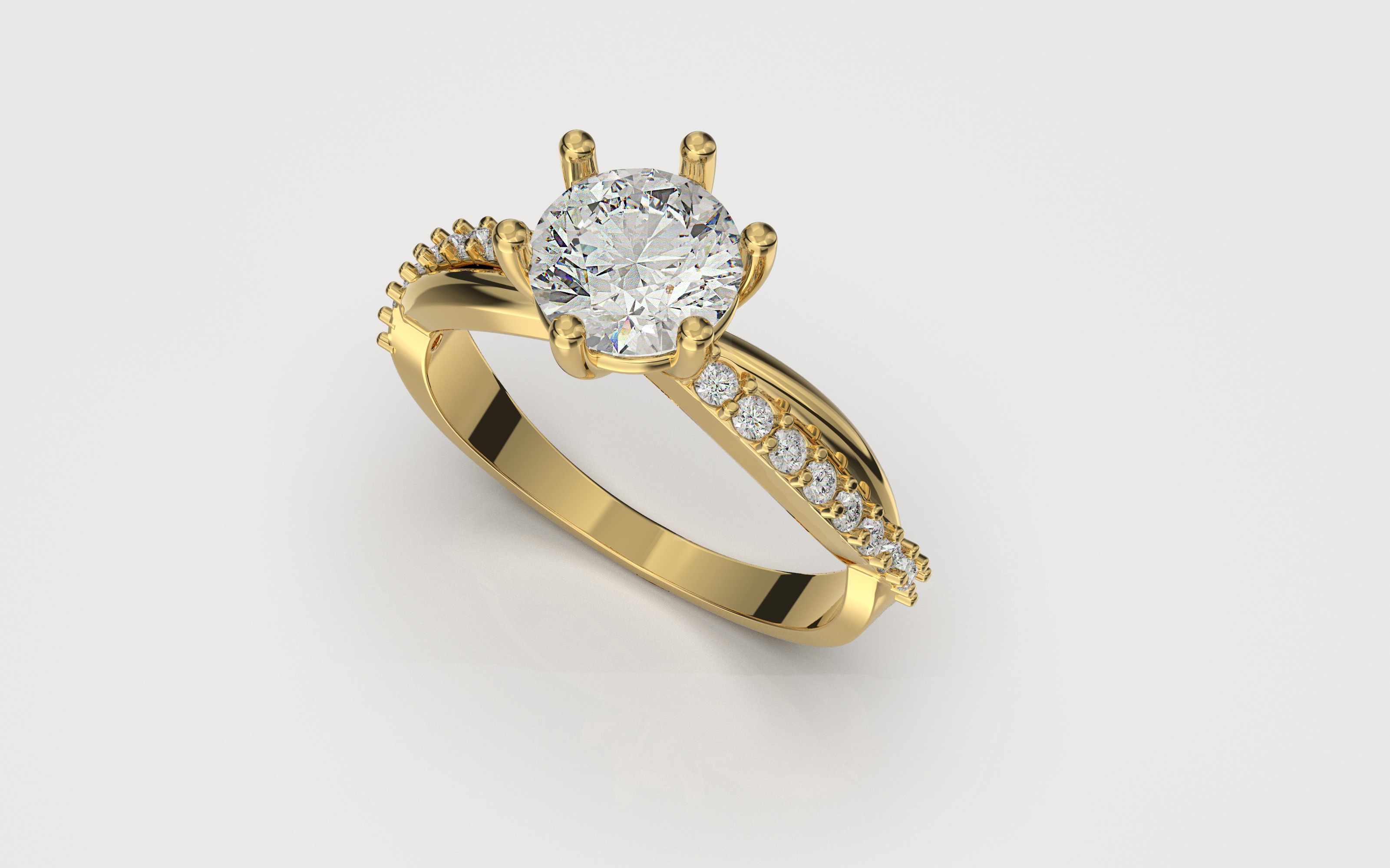 Engagement twisted SOL ring- Stones-1ct-6mm - printable STL 3D print model_4