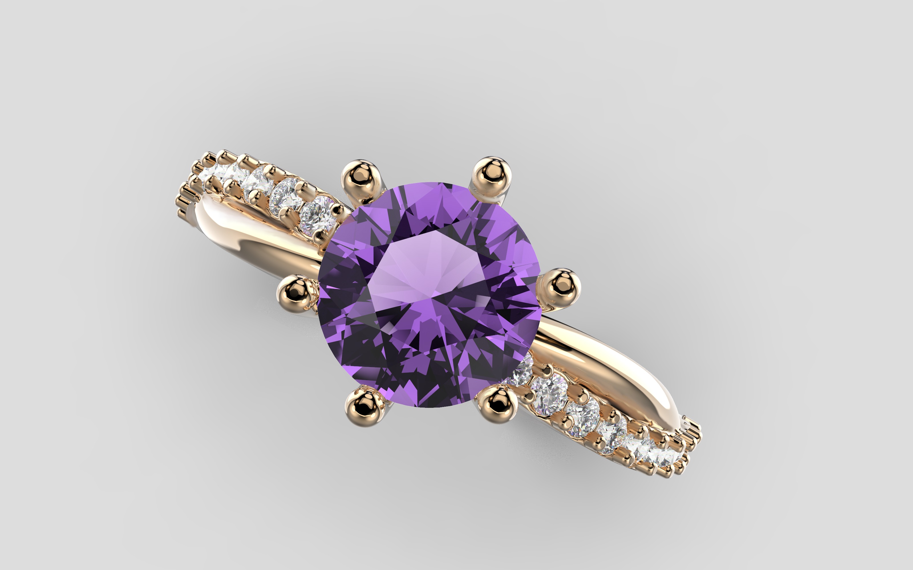 Engagement twisted SOL ring- Stones-1ct-6mm - printable STL 3D print model_0