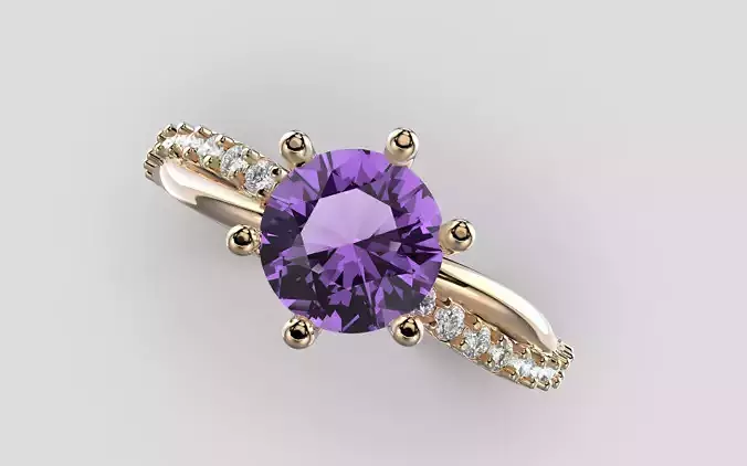 Engagement twisted SOL ring- Stones-1ct-6mm - printable STL 3D print model