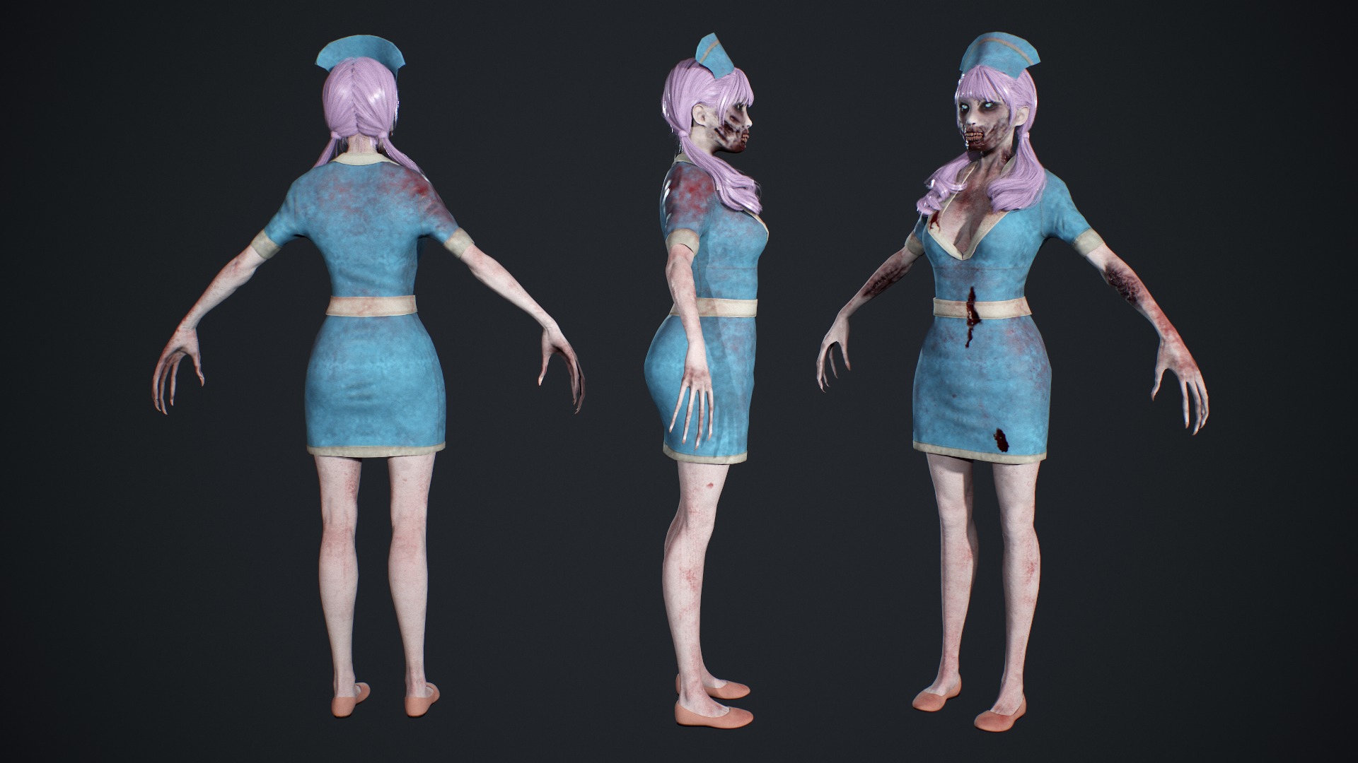 Zombie Nurse Low-poly 3D model_11