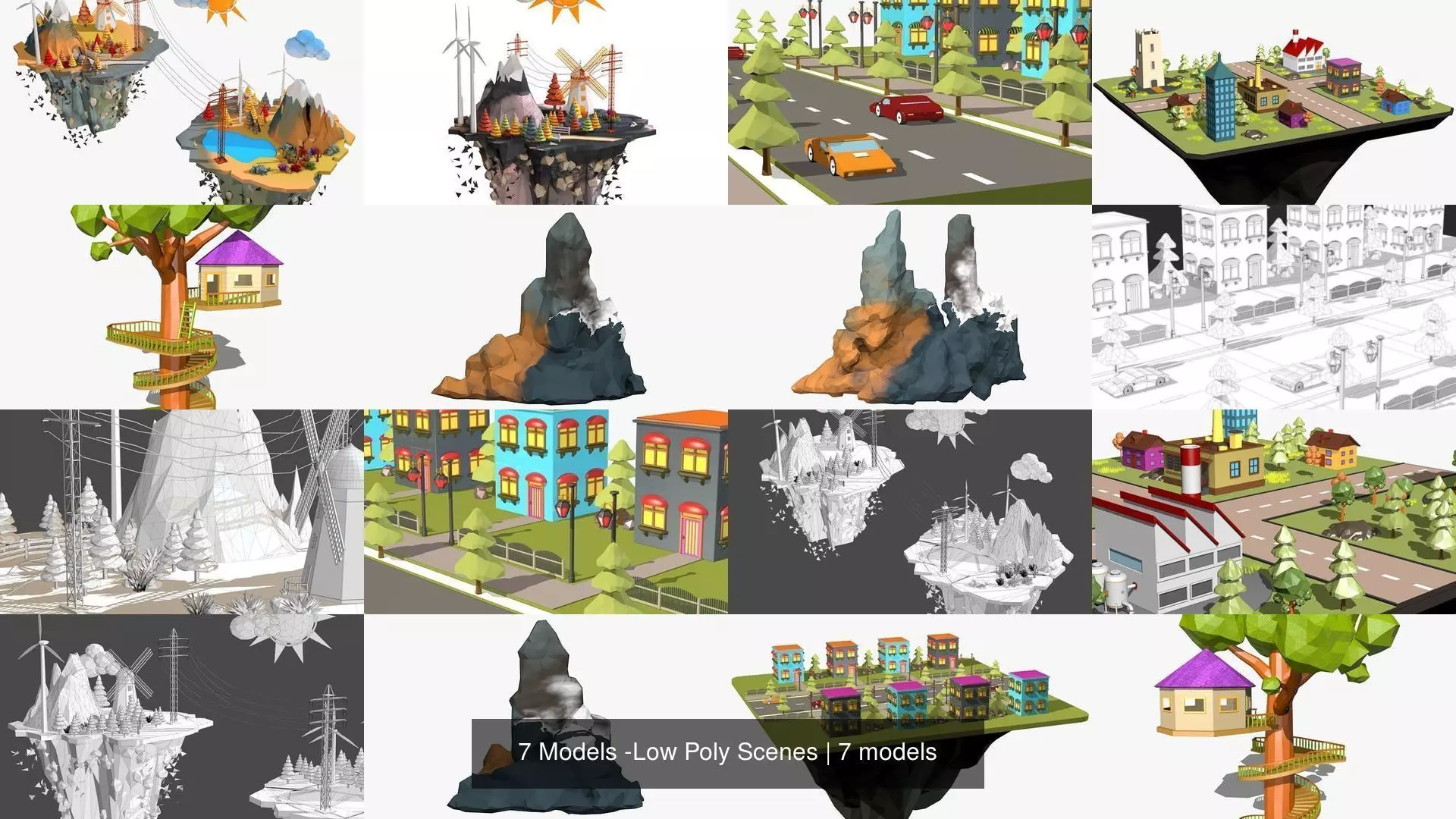 7 Models -Low Poly Scenes 3D Model Collection_0