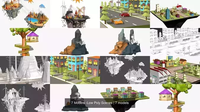 7 Models -Low Poly Scenes 3D Model Collection